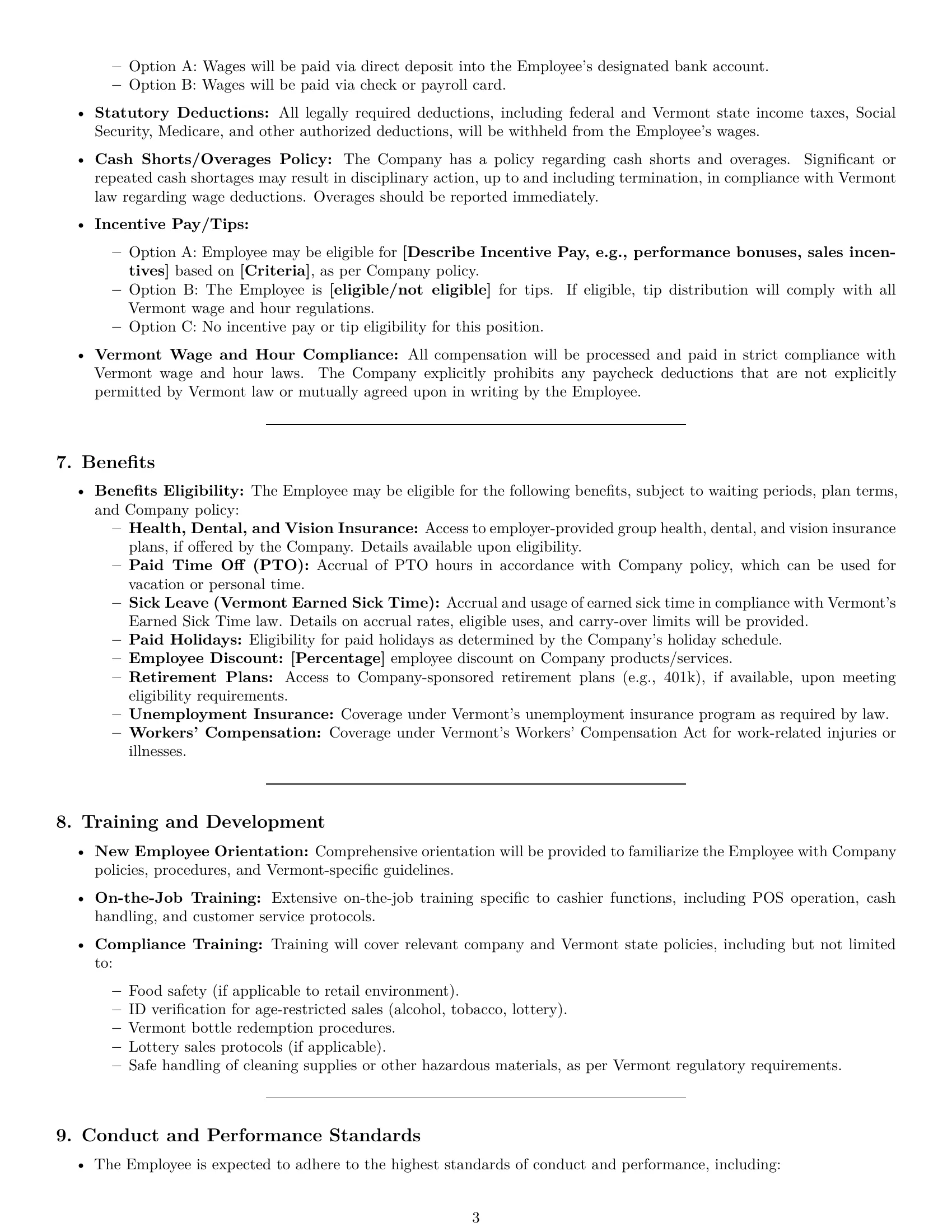 Preview page 3 of Pro Vermont cashier employment contract template