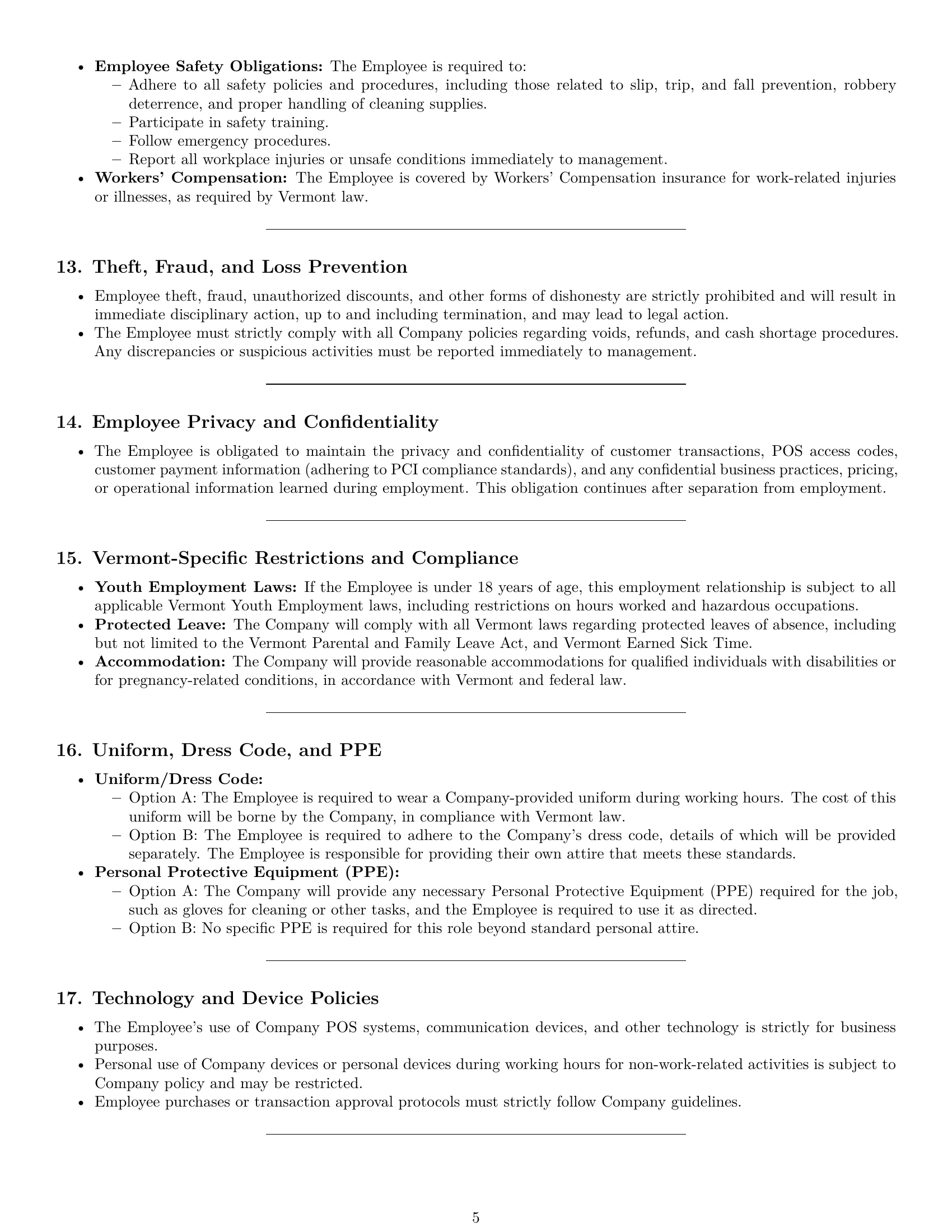 Preview page 5 of Pro Vermont cashier employment contract template