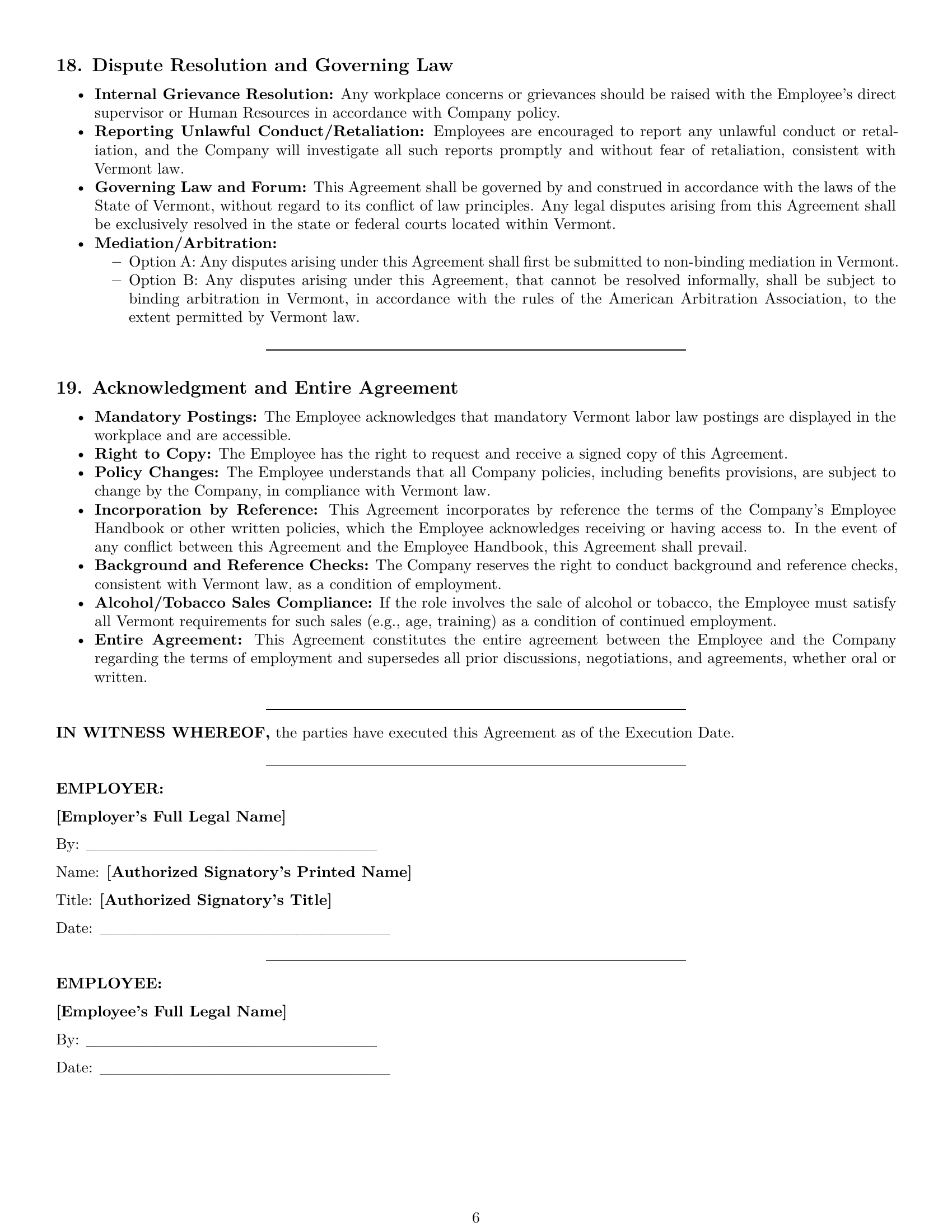 Preview page 6 of Pro Vermont cashier employment contract template