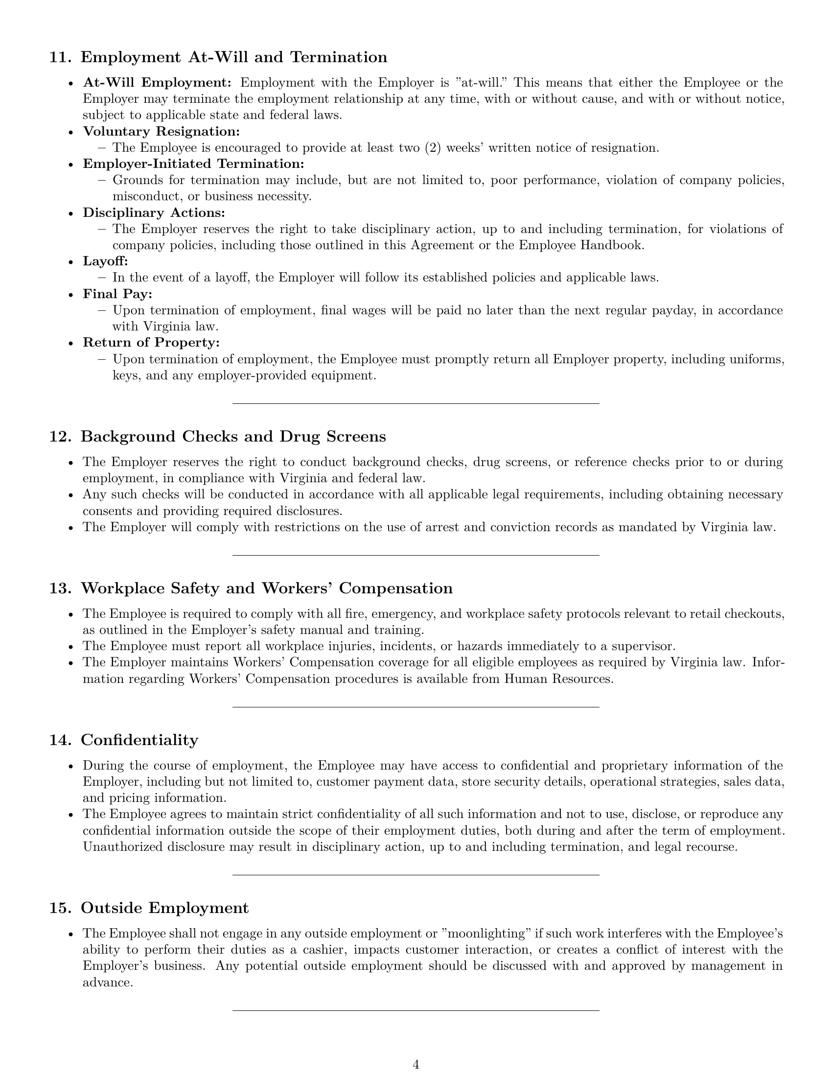 Preview page 4 of Pro Virginia cashier employment contract template