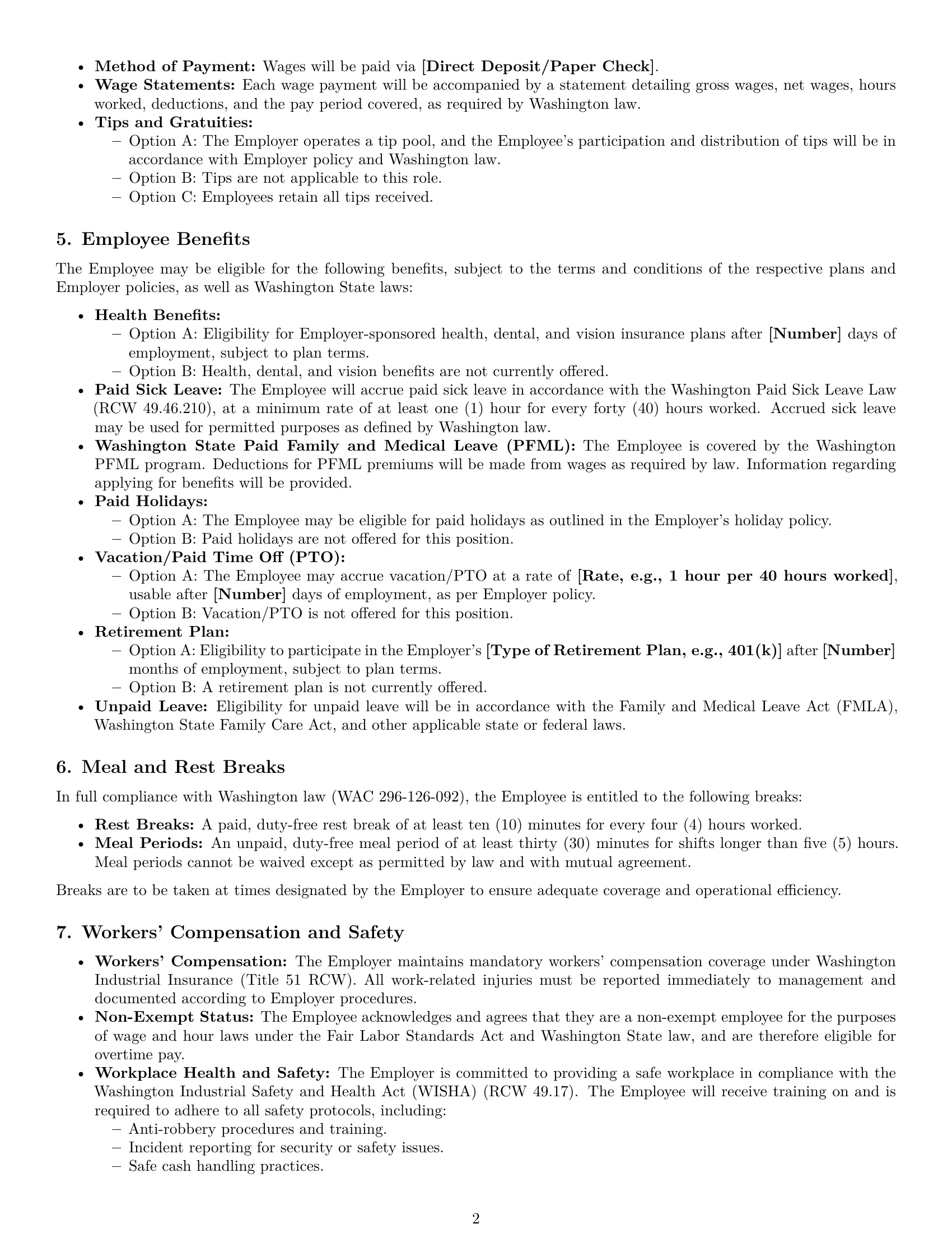 Preview page 2 of Pro Washington cashier employment contract template