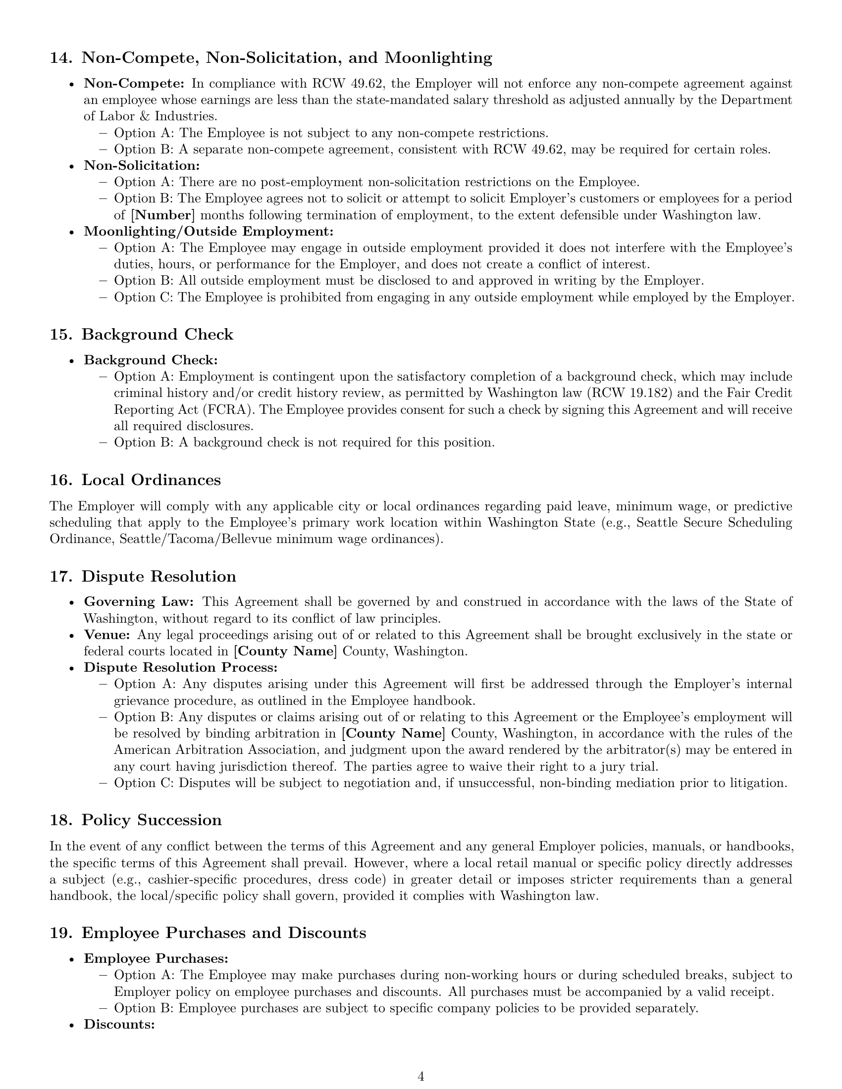 Preview page 4 of Pro Washington cashier employment contract template