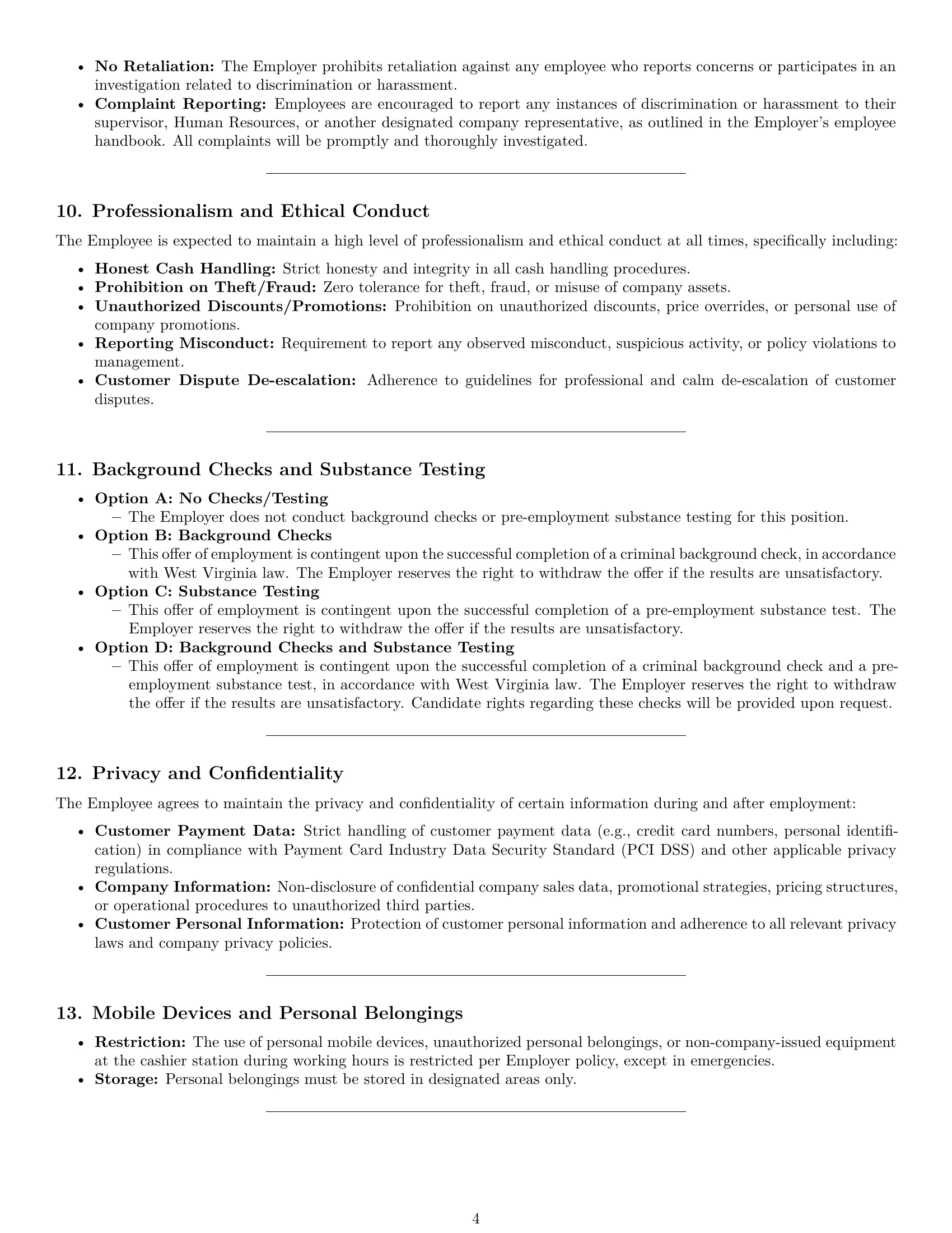 Preview page 4 of Pro West Virginia cashier employment contract template