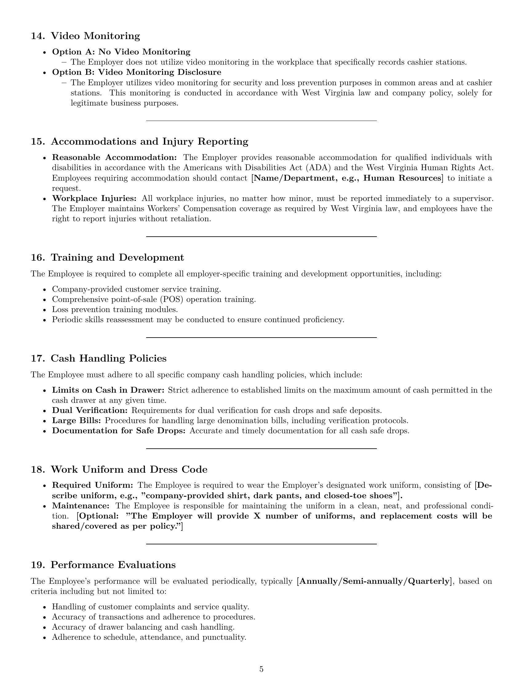 Preview page 5 of Pro West Virginia cashier employment contract template