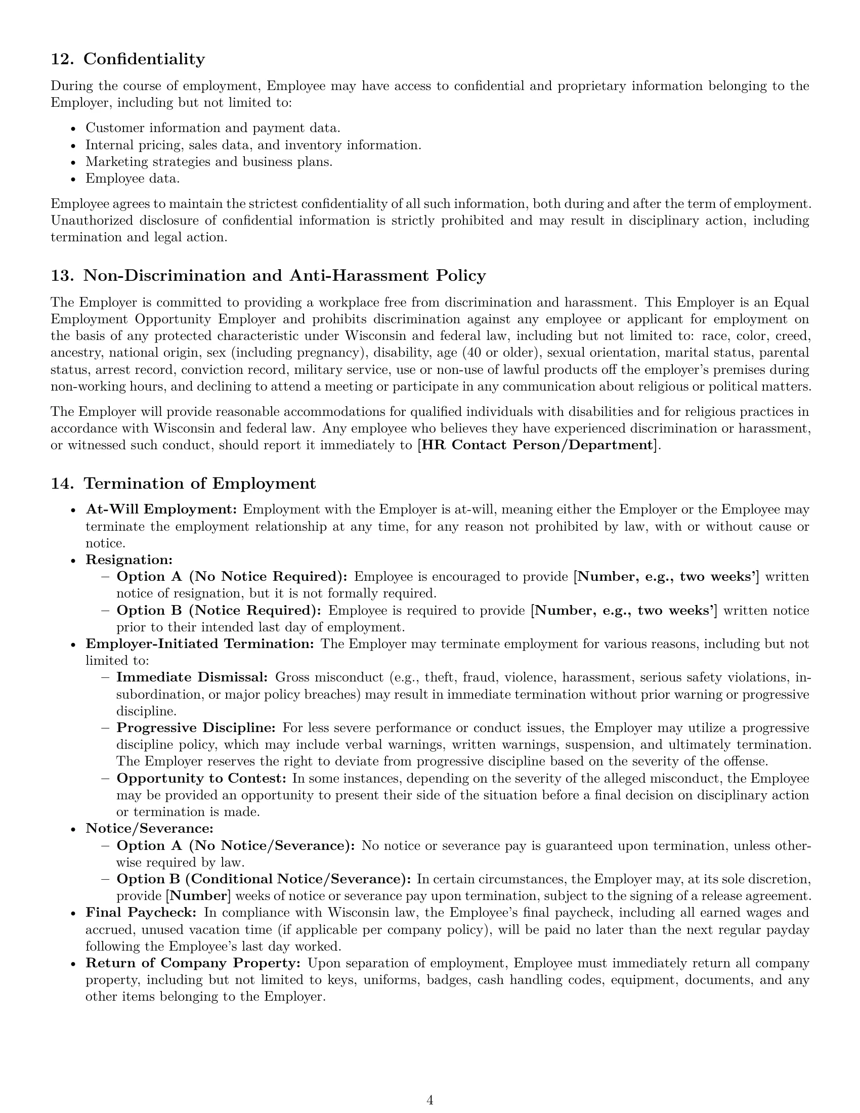 Preview page 4 of Pro Wisconsin cashier employment contract template
