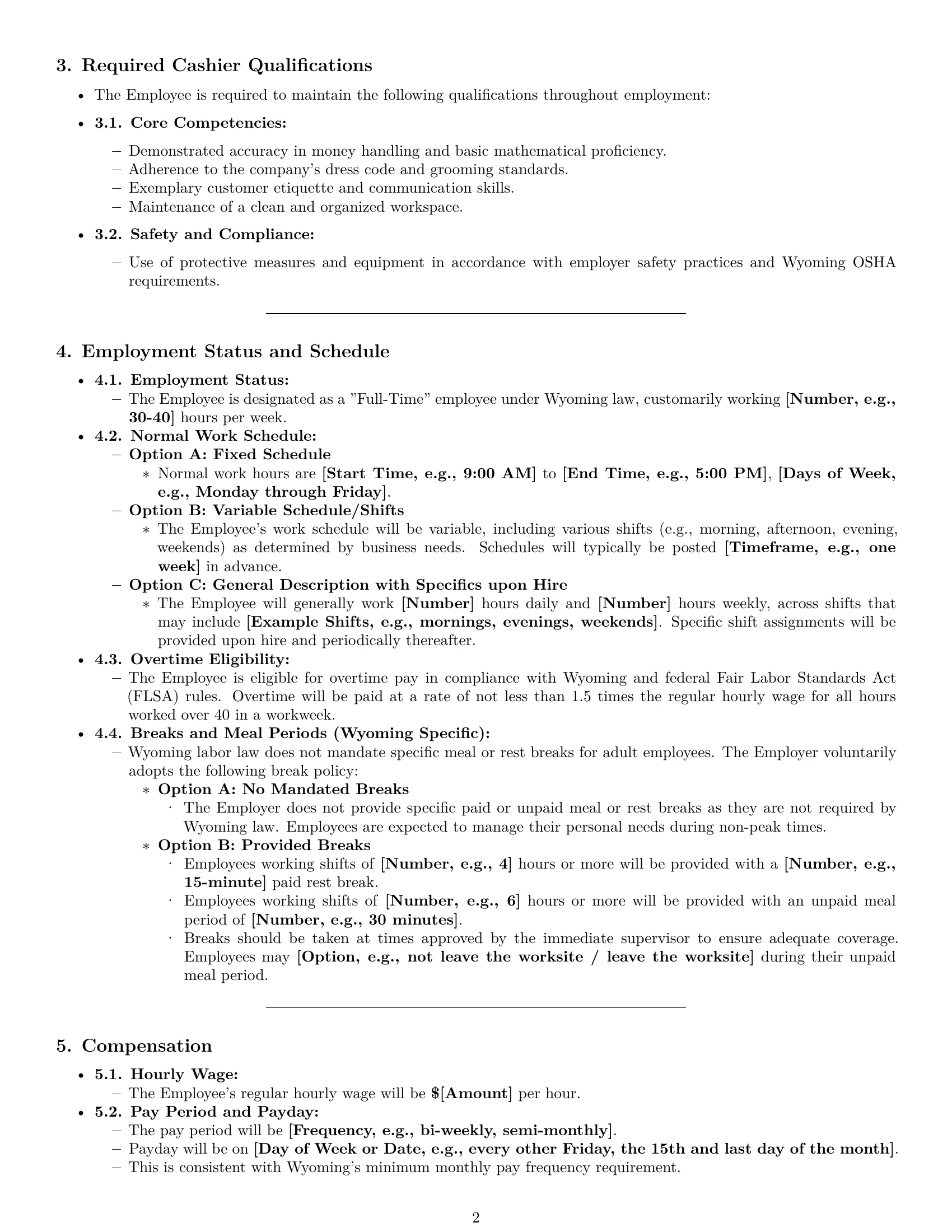 Preview page 2 of Pro Wyoming cashier employment contract template