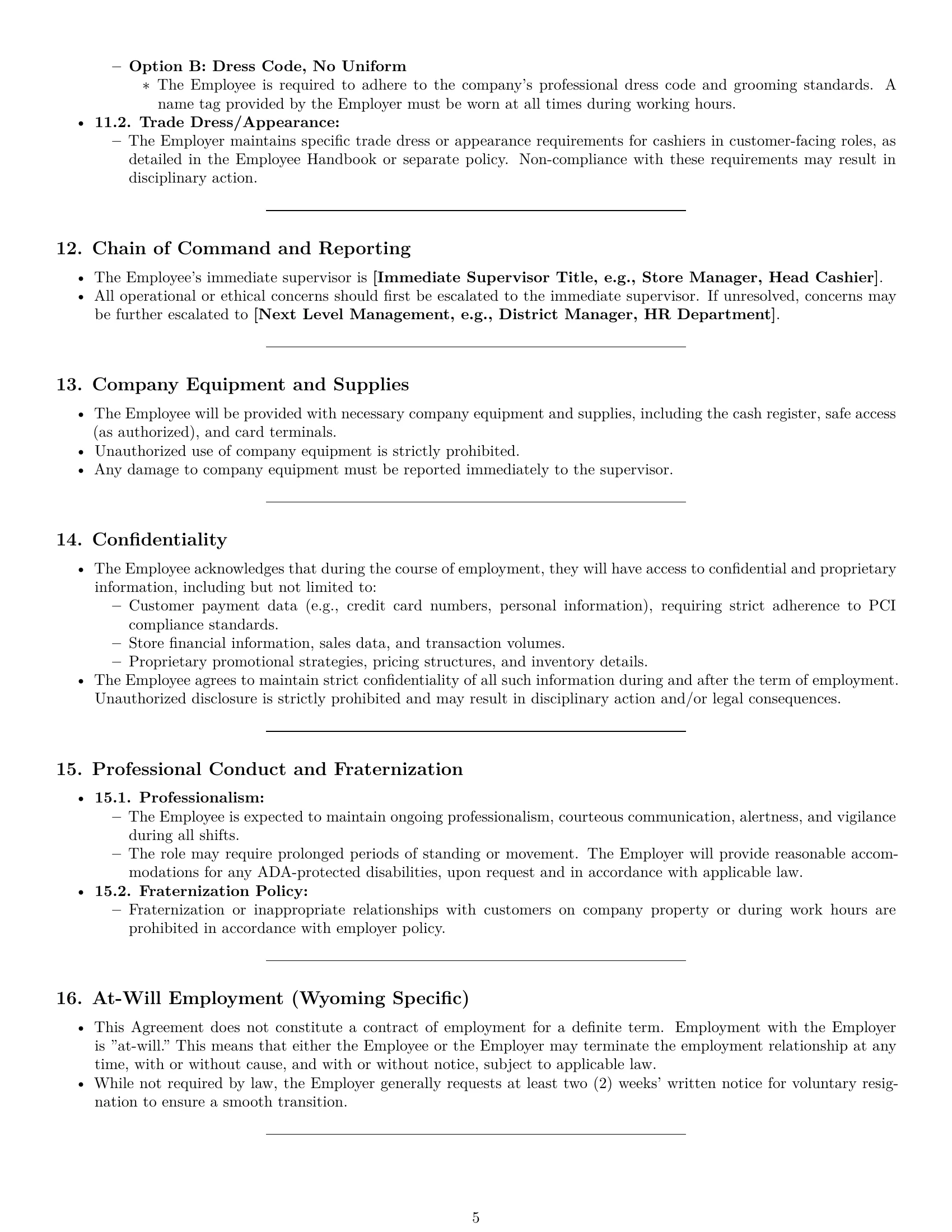 Preview page 5 of Pro Wyoming cashier employment contract template