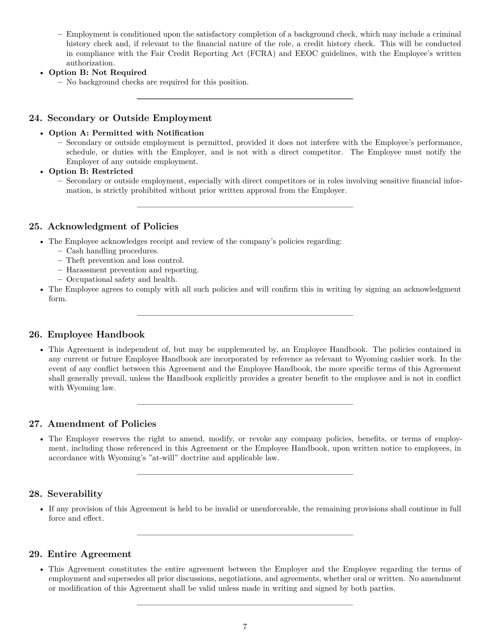 Preview page 7 of Pro Wyoming cashier employment contract template