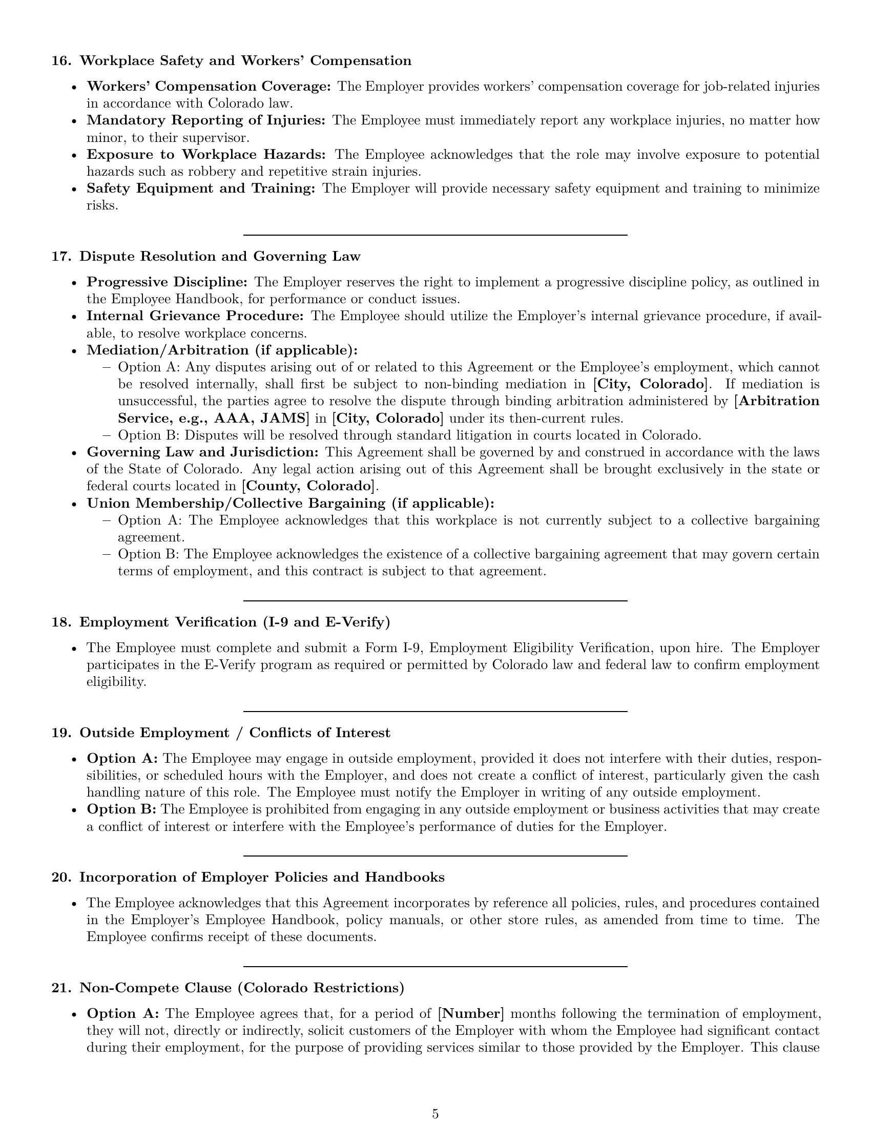 Preview page 5 of Pro Colorado cashier employment contract template