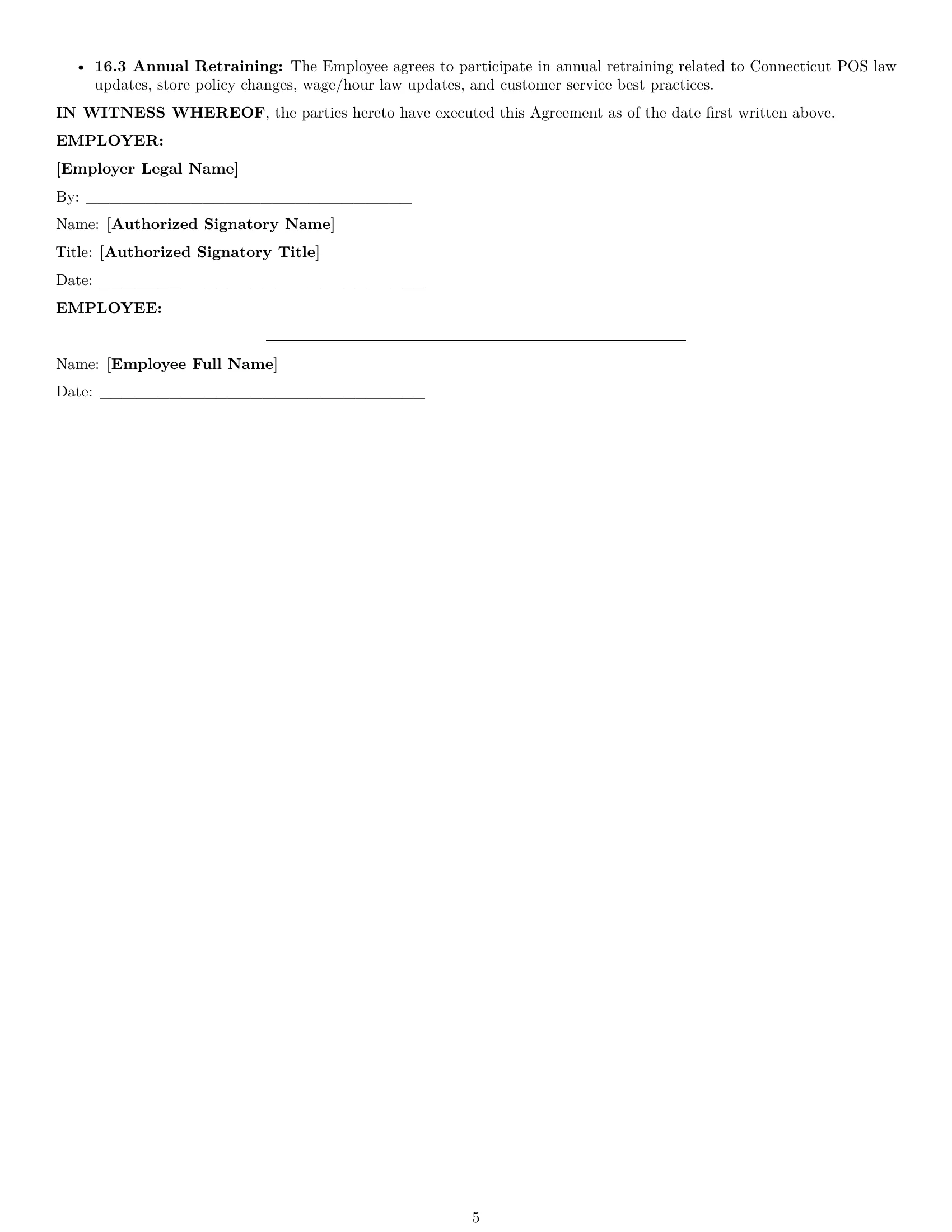 Preview page 5 of Pro Connecticut cashier employment contract template