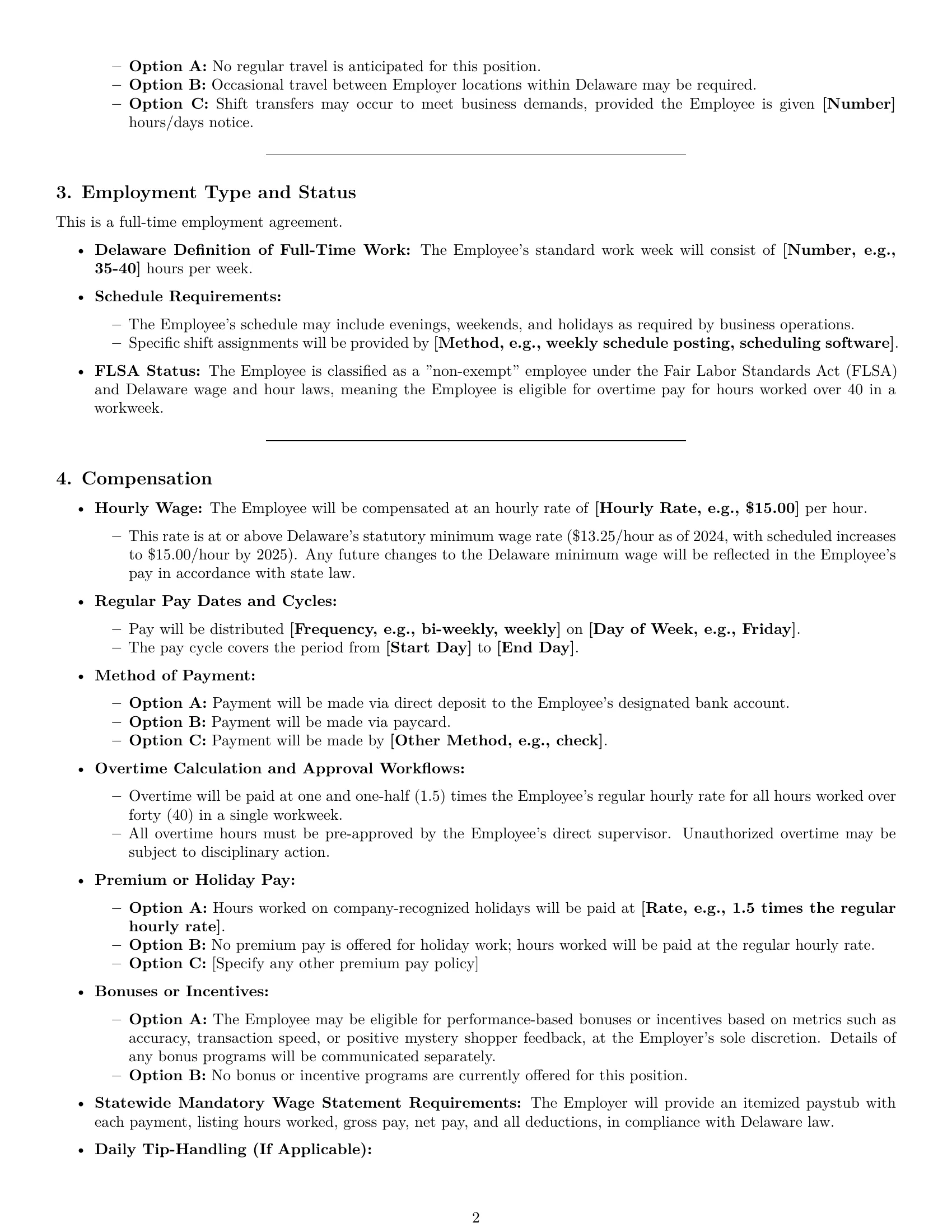 Preview page 2 of Pro Delaware cashier employment contract template