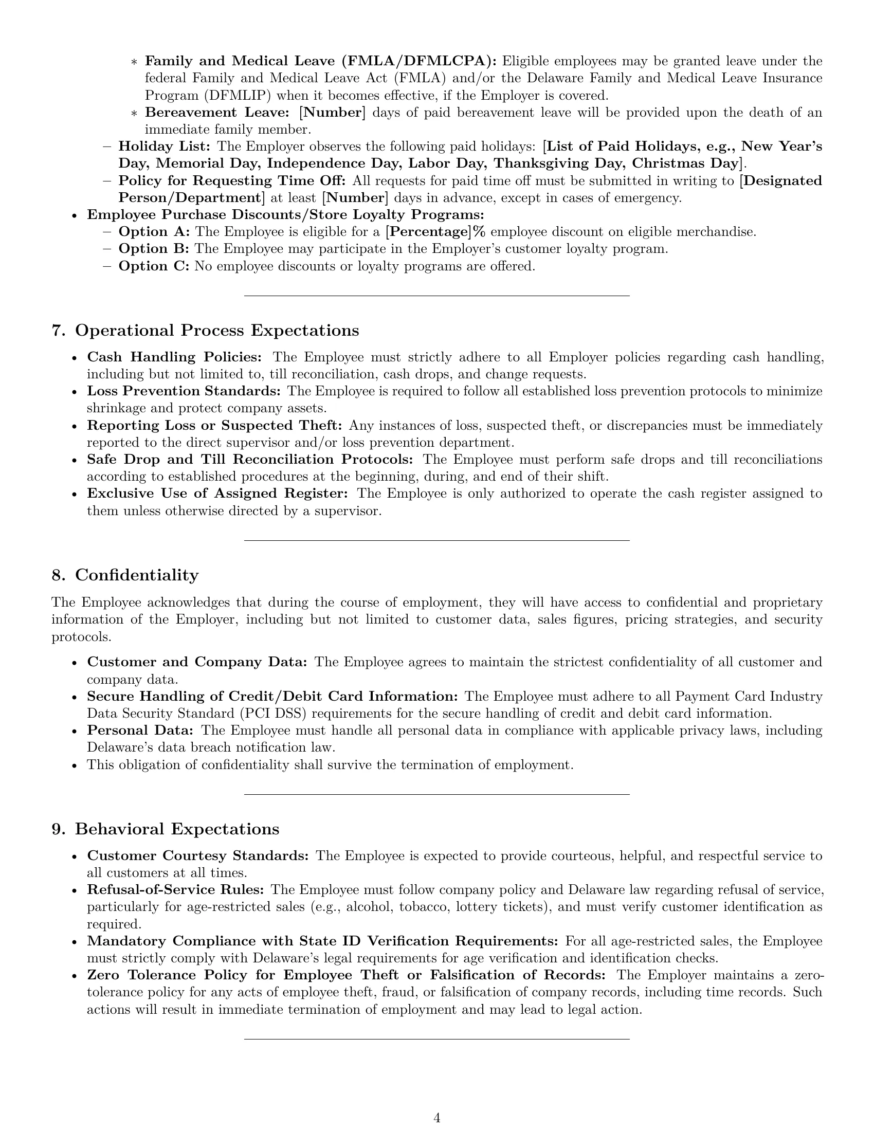 Preview page 4 of Pro Delaware cashier employment contract template