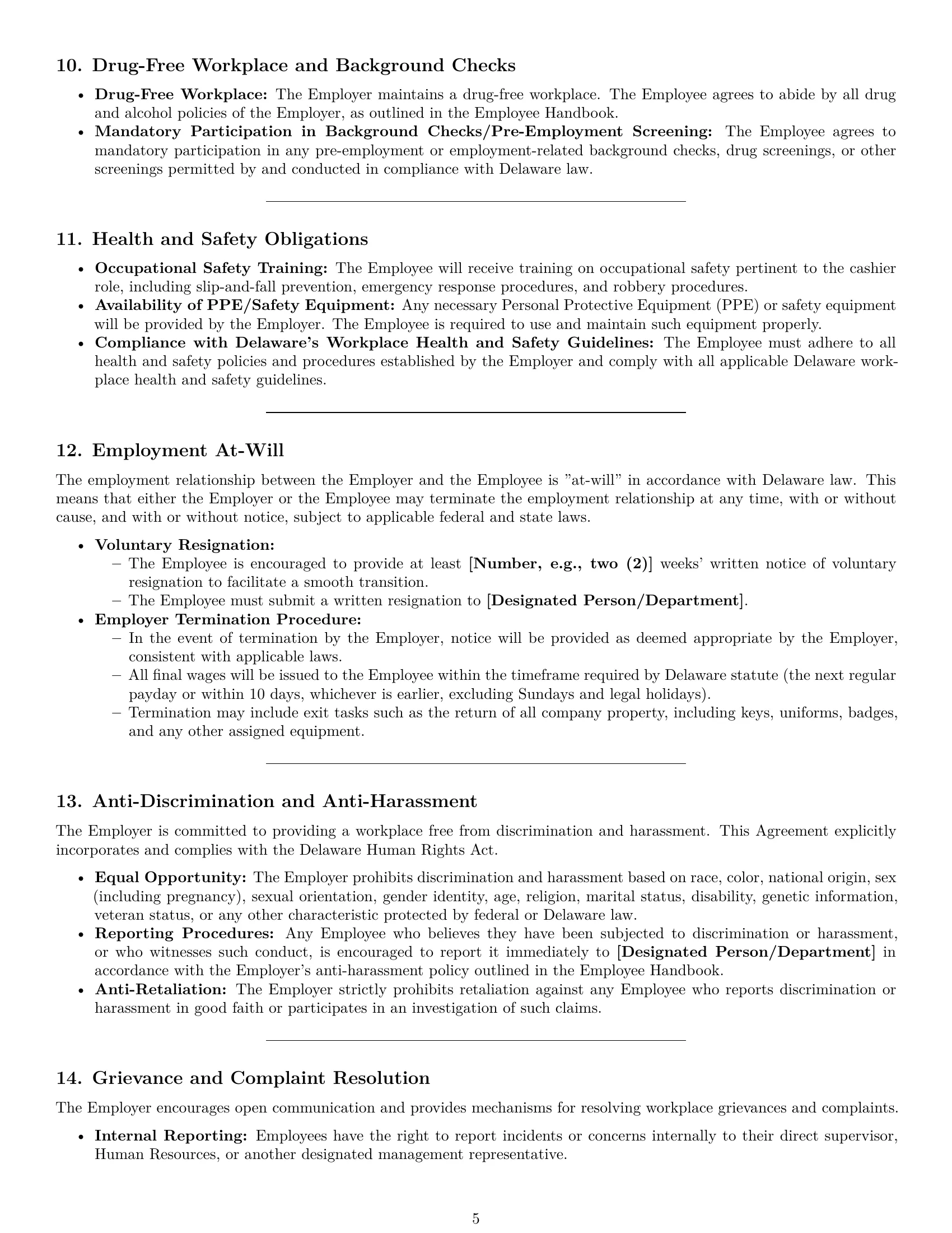 Preview page 5 of Pro Delaware cashier employment contract template