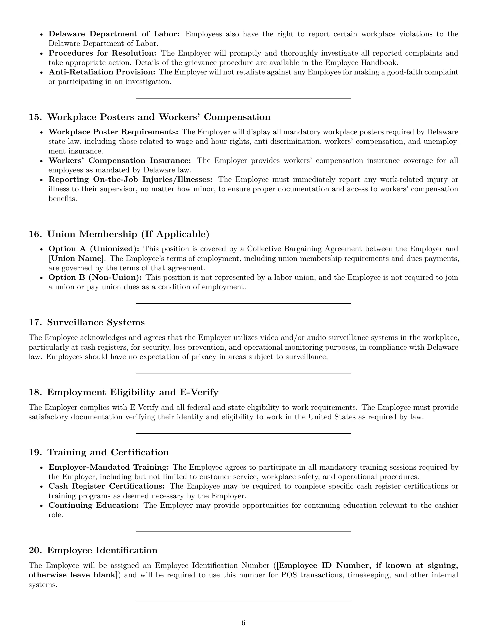 Preview page 6 of Pro Delaware cashier employment contract template