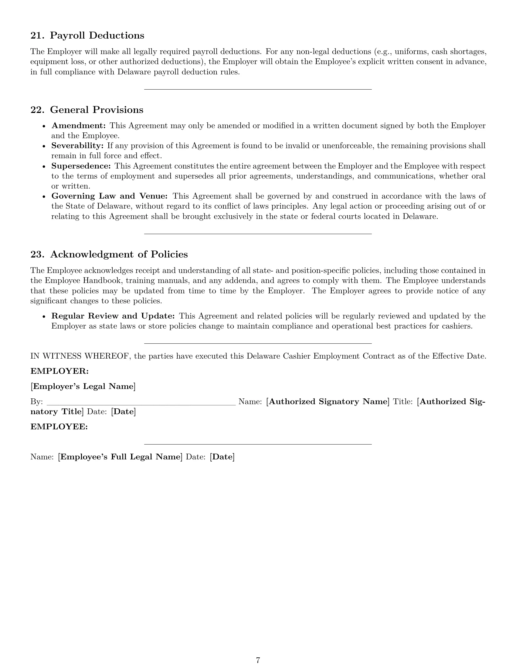 Preview page 7 of Pro Delaware cashier employment contract template