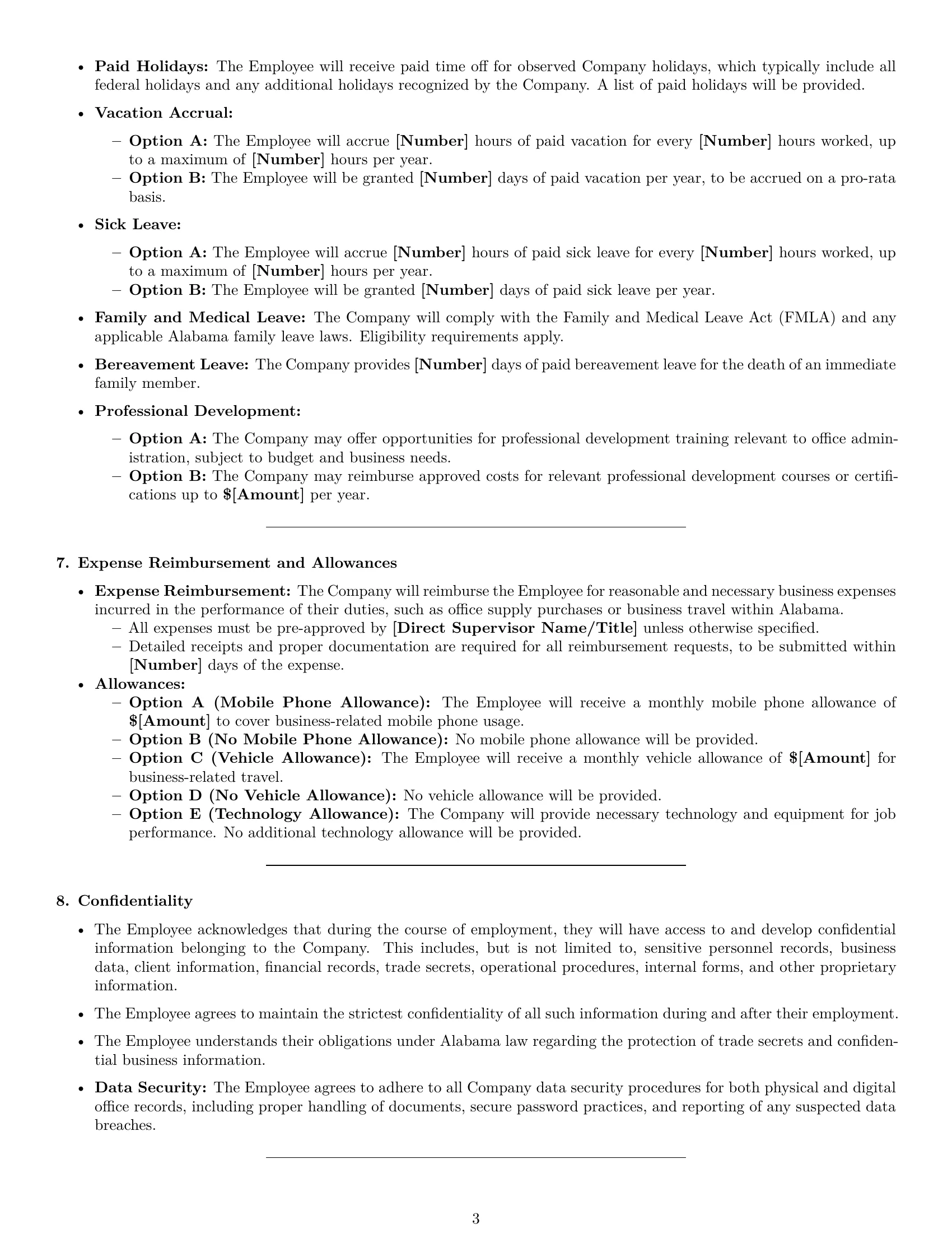 Preview page 3 of Pro Alabama office manager employment contract template