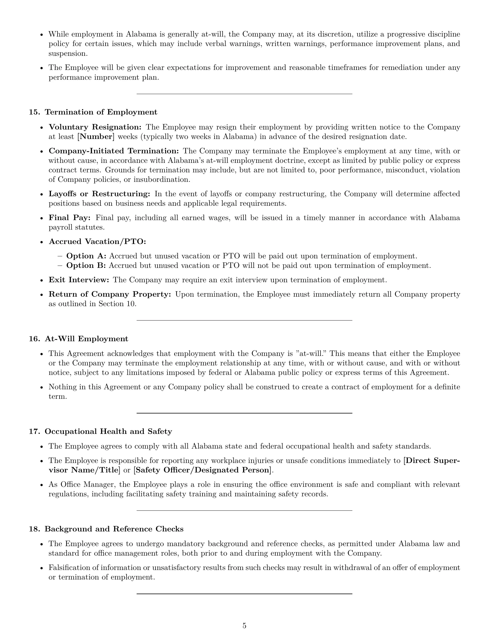 Preview page 5 of Pro Alabama office manager employment contract template