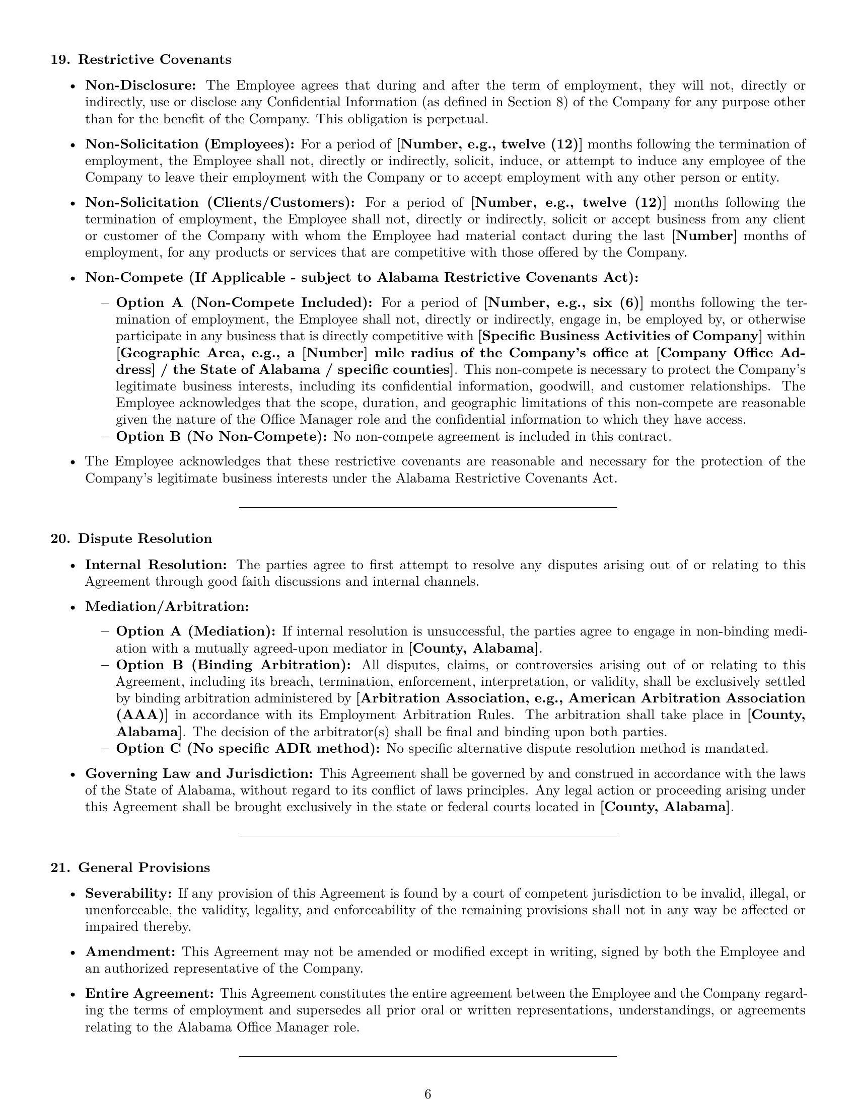 Preview page 6 of Pro Alabama office manager employment contract template