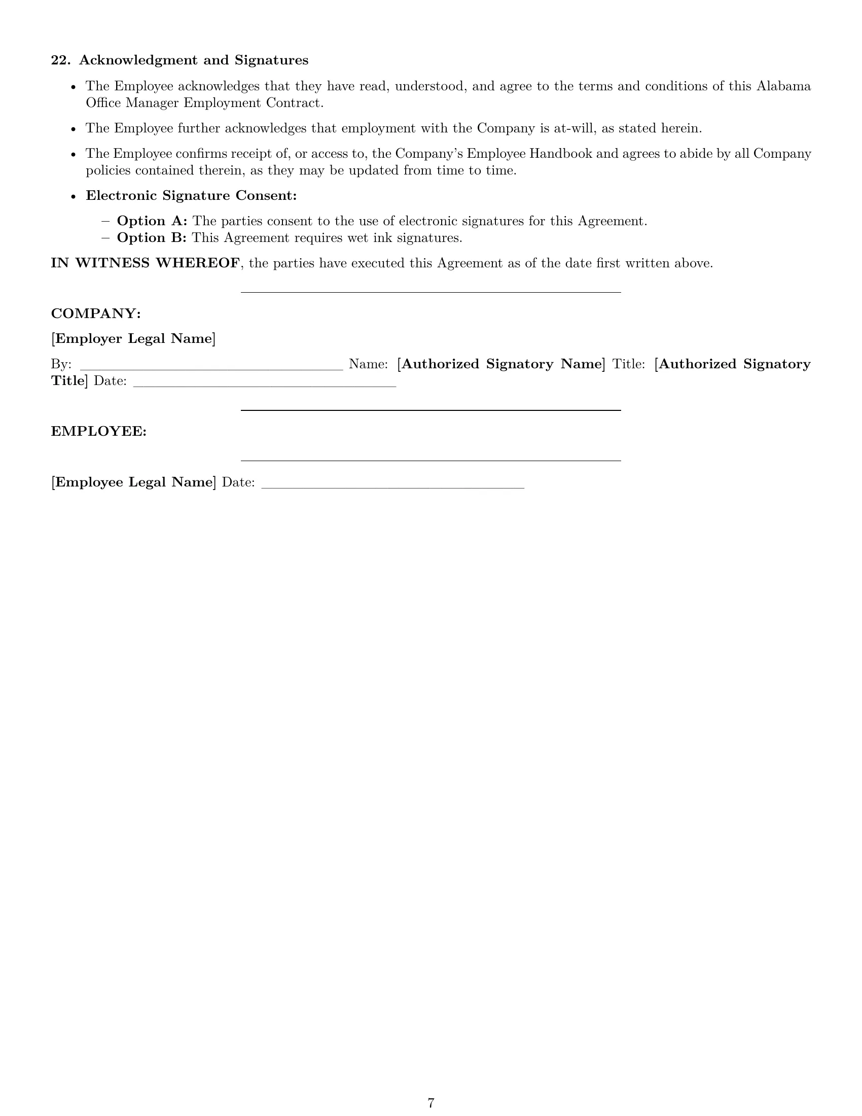 Preview page 7 of Pro Alabama office manager employment contract template