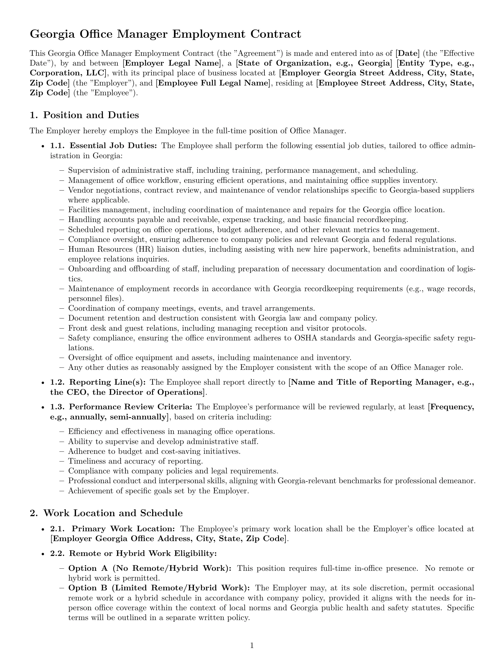 Preview page 1 of Pro Georgia office manager employment contract template