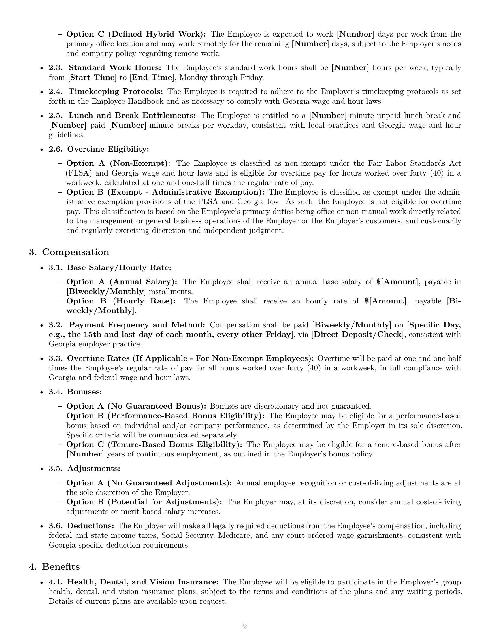 Preview page 2 of Pro Georgia office manager employment contract template