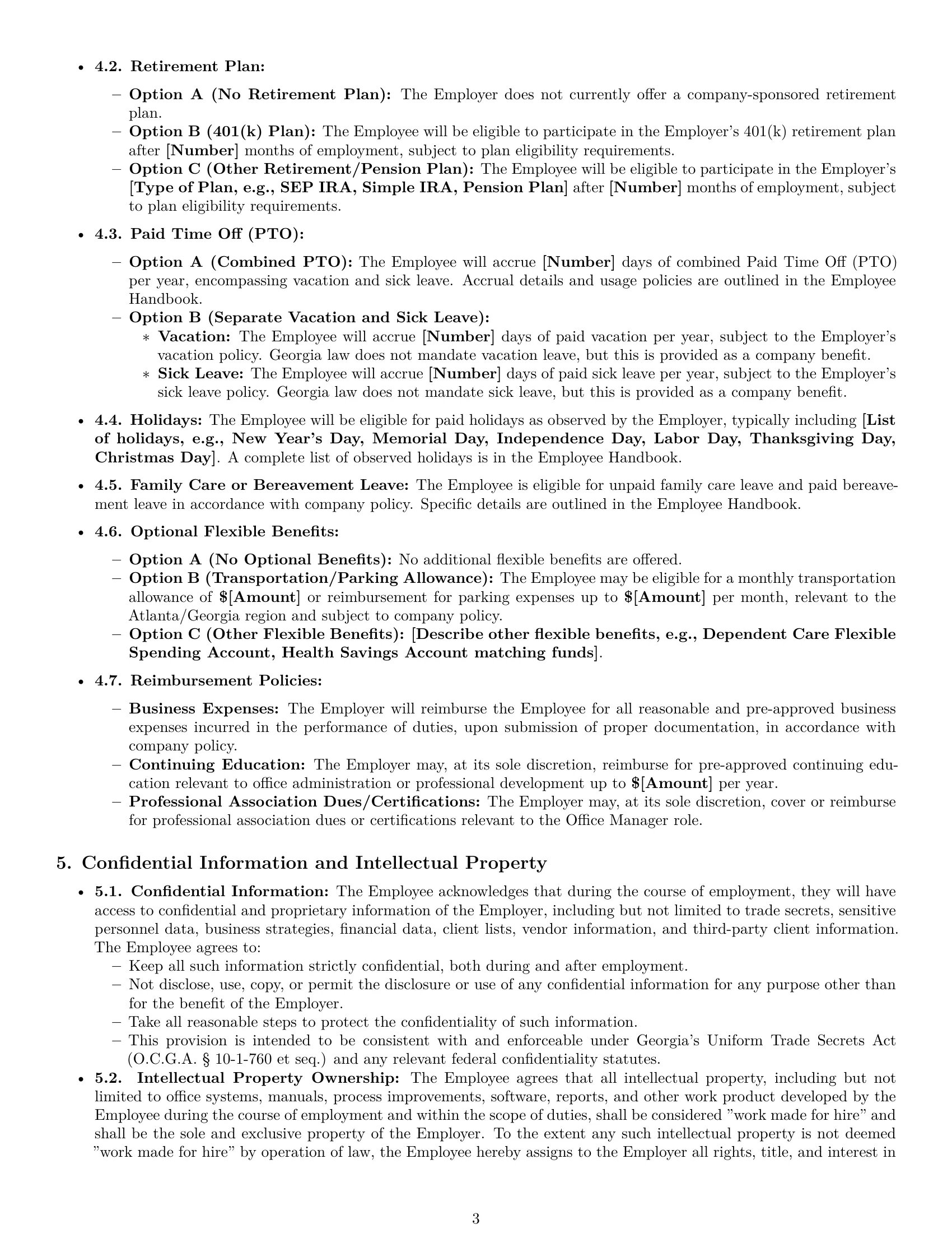 Preview page 3 of Pro Georgia office manager employment contract template