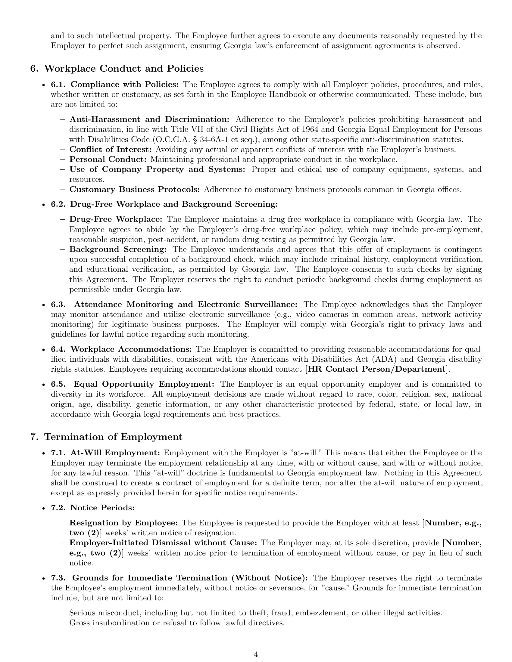 Preview page 4 of Pro Georgia office manager employment contract template