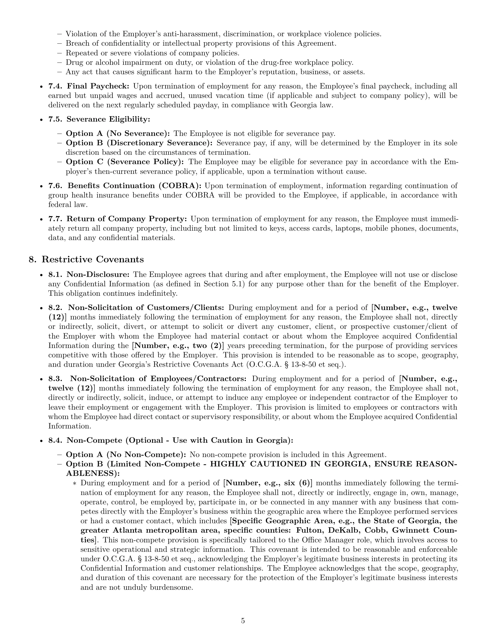 Preview page 5 of Pro Georgia office manager employment contract template