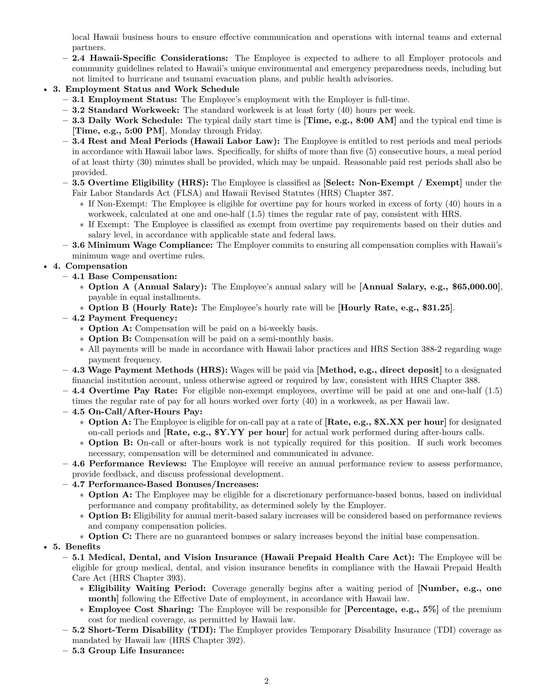Preview page 2 of Pro Hawaii office manager employment contract template