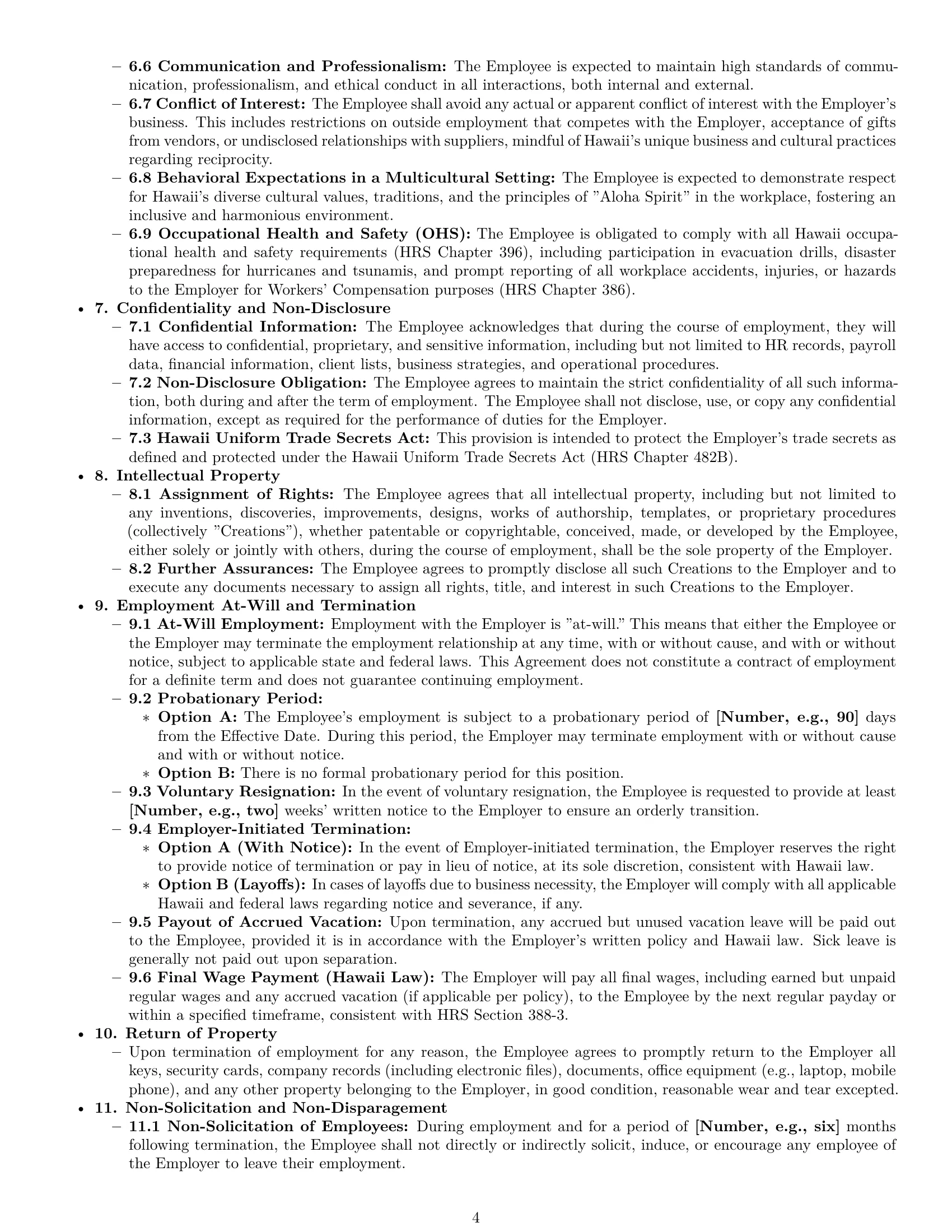 Preview page 4 of Pro Hawaii office manager employment contract template