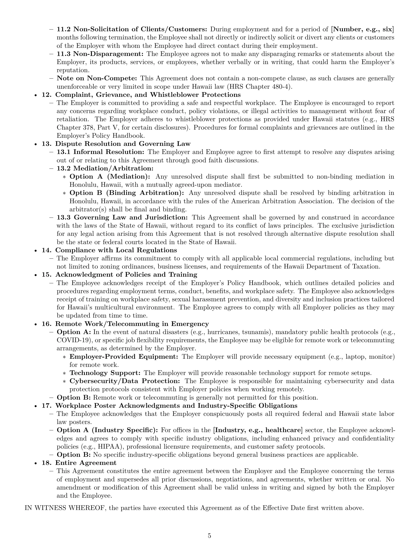 Preview page 5 of Pro Hawaii office manager employment contract template
