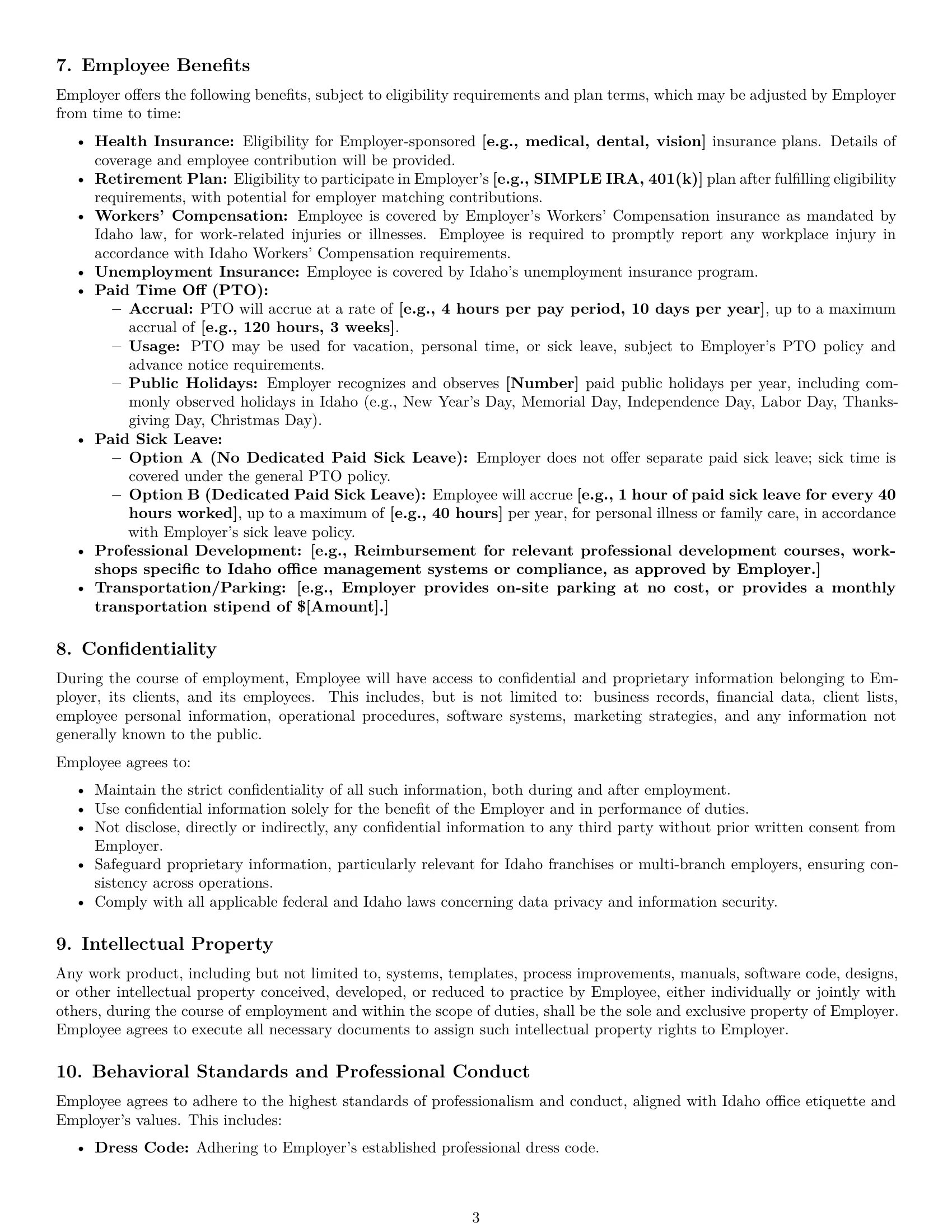 Preview page 3 of Pro Idaho office manager employment contract template
