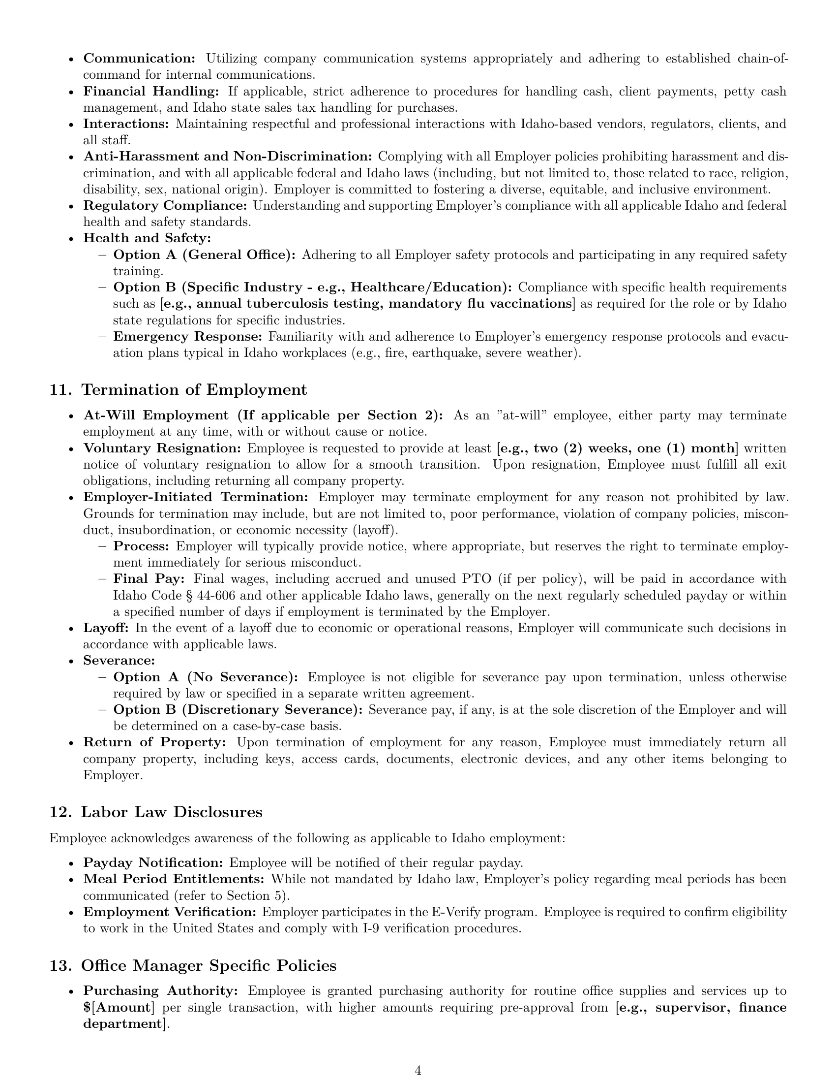 Preview page 4 of Pro Idaho office manager employment contract template