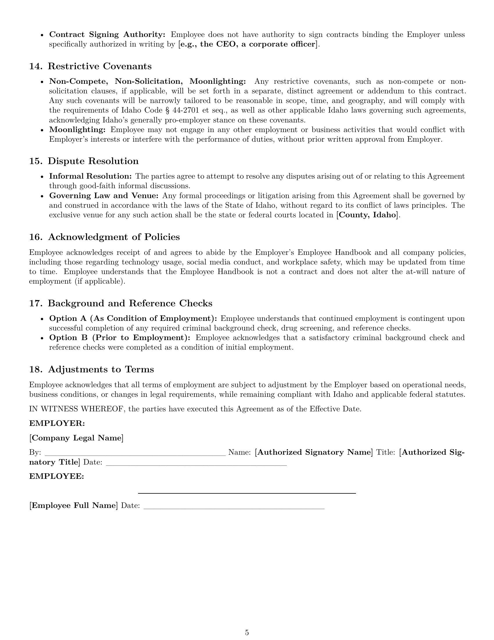Preview page 5 of Pro Idaho office manager employment contract template
