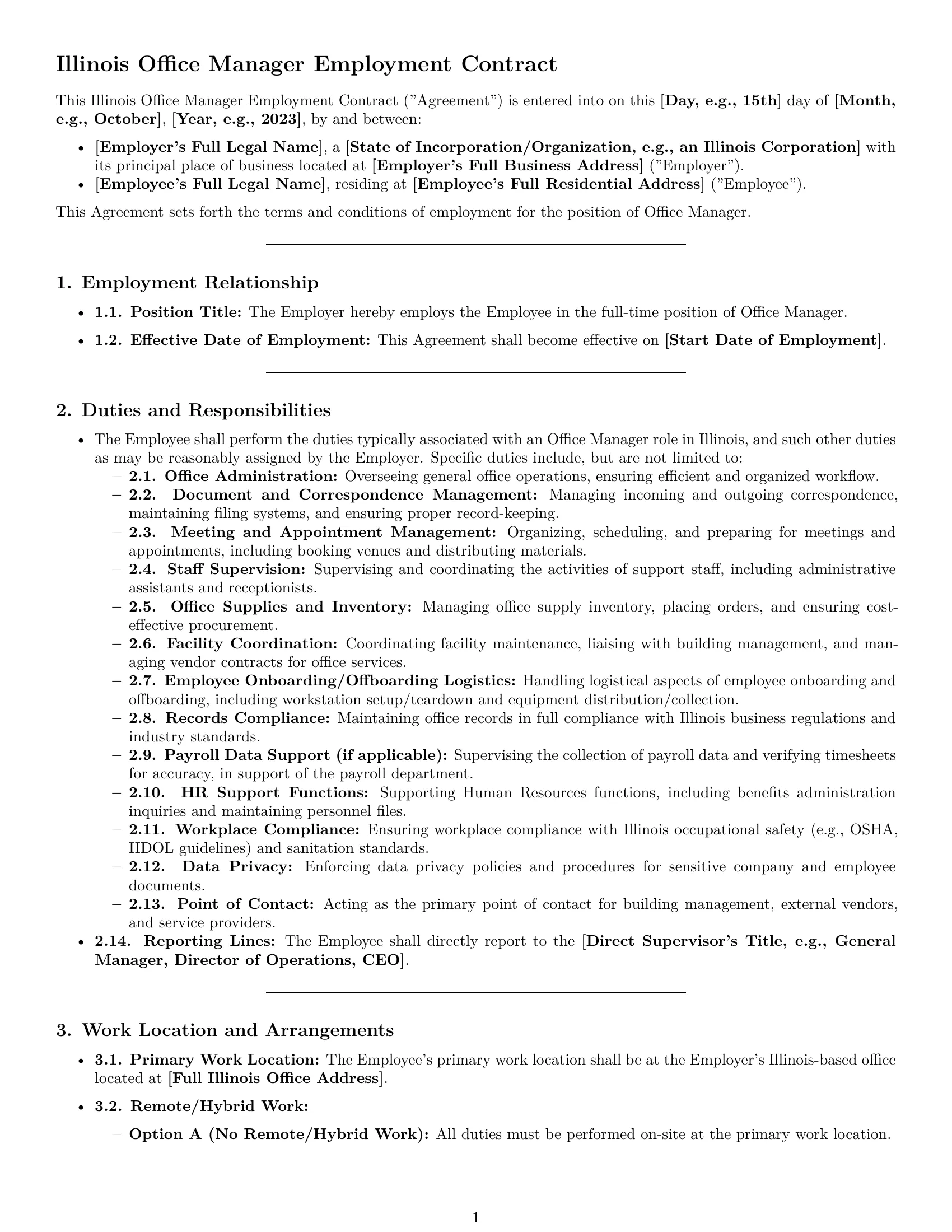 Preview page 1 of Pro Illinois office manager employment contract template