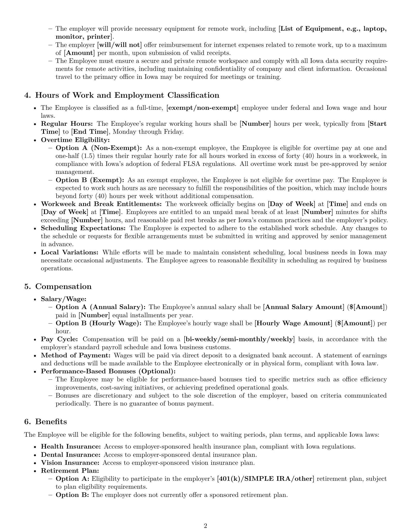 Preview page 2 of Pro Iowa office manager employment contract template