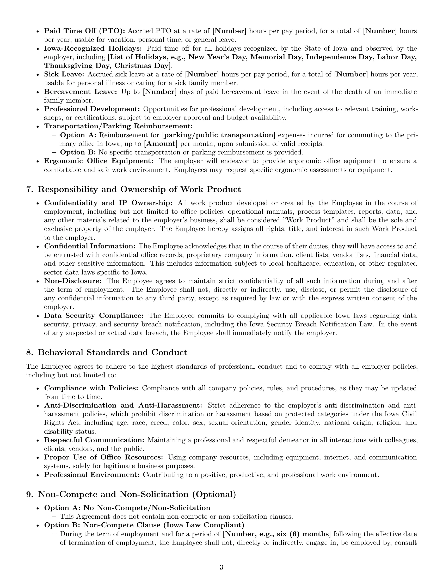 Preview page 3 of Pro Iowa office manager employment contract template
