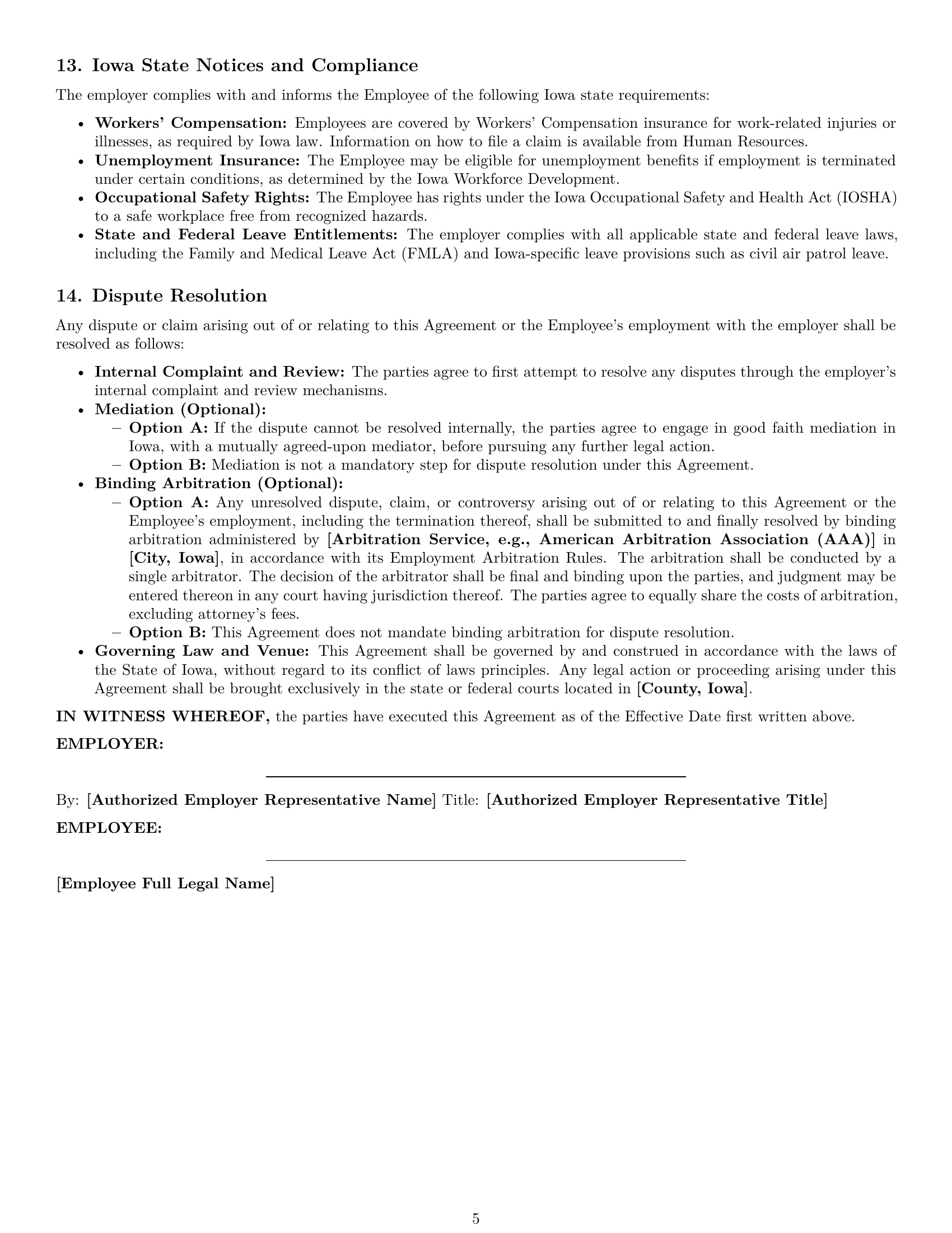 Preview page 5 of Pro Iowa office manager employment contract template