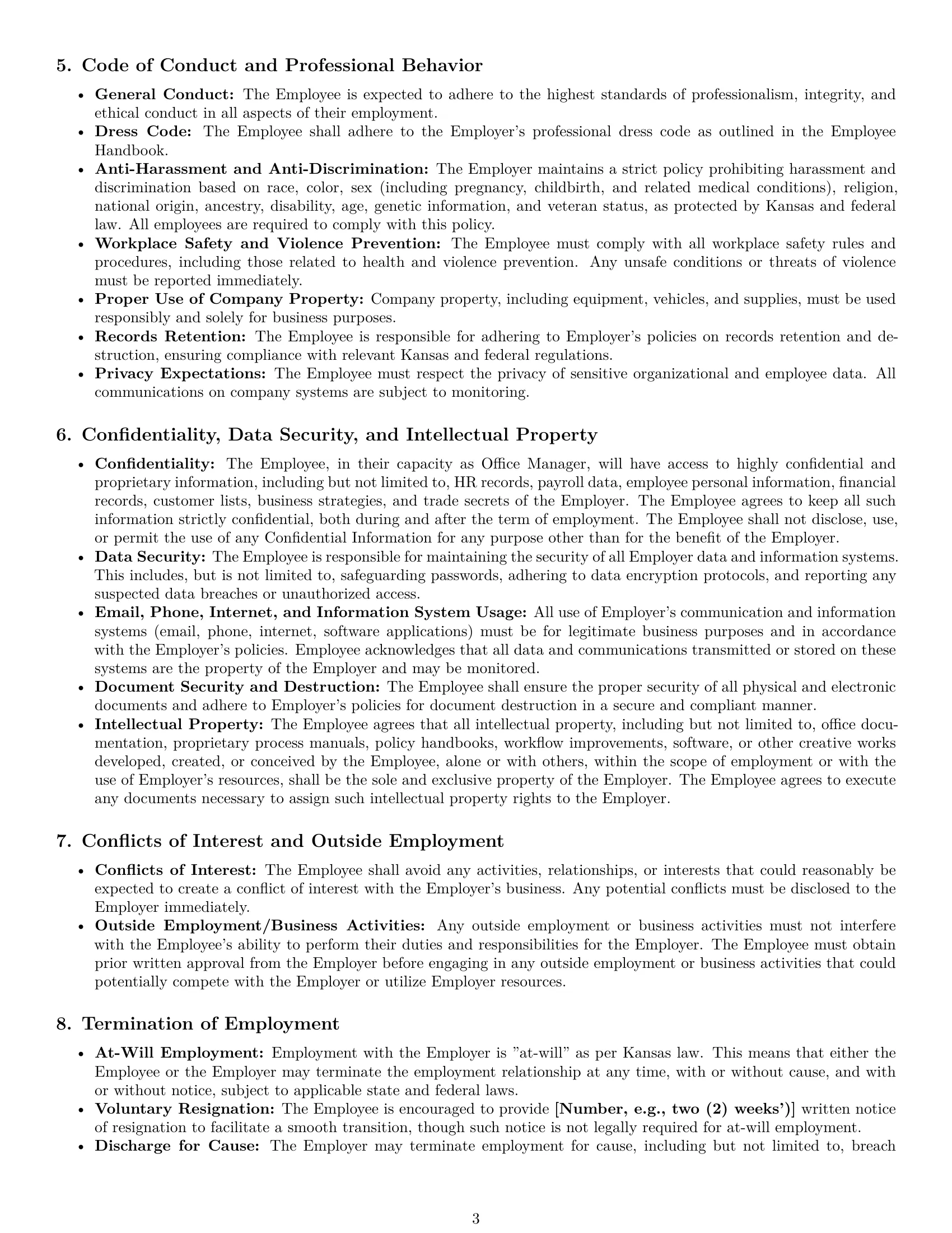 Preview page 3 of Pro Kansas office manager employment contract template