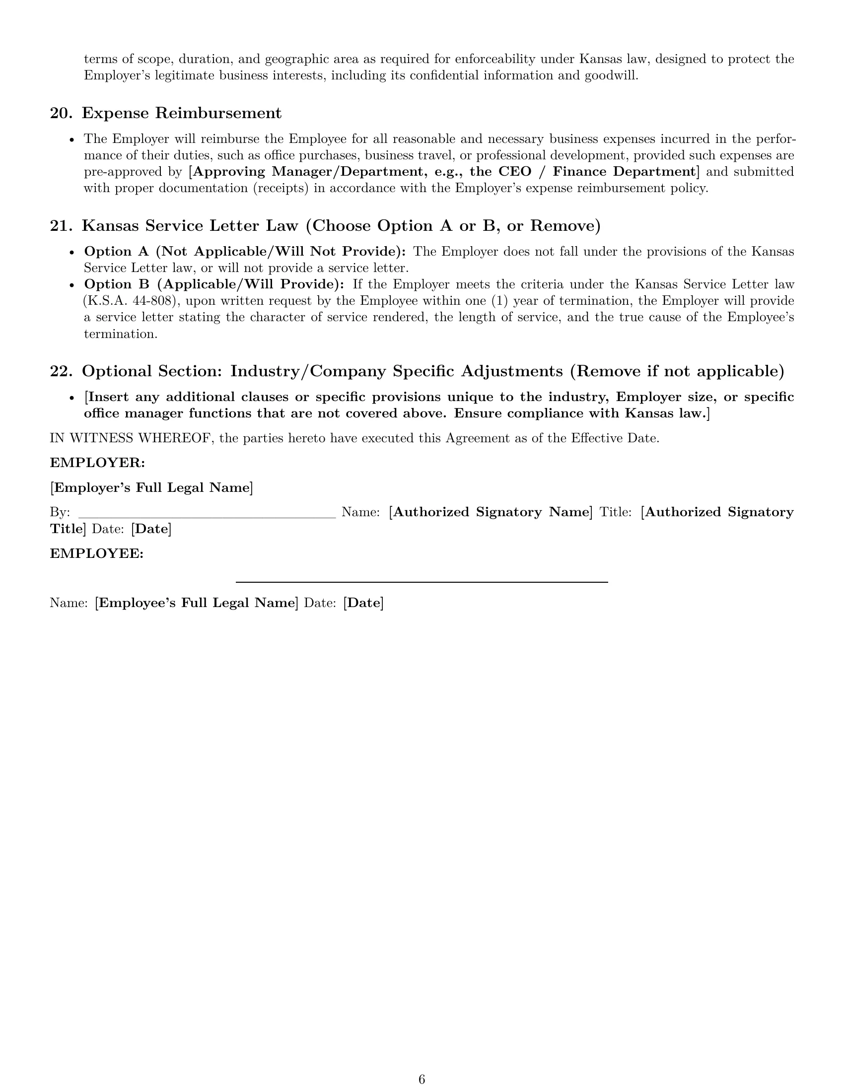 Preview page 6 of Pro Kansas office manager employment contract template