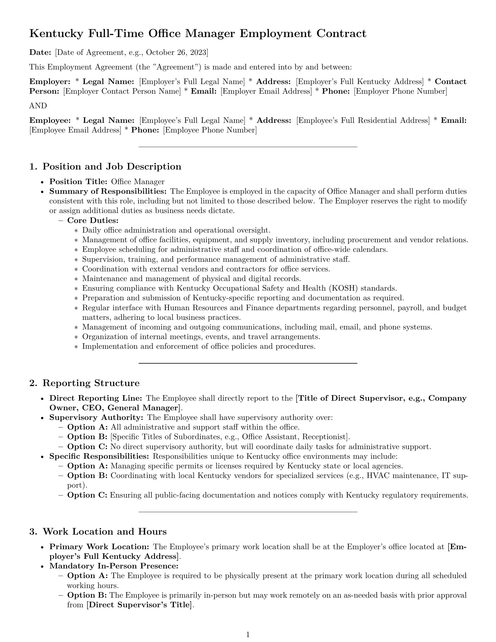 Preview page 1 of Pro Kentucky office manager employment contract template