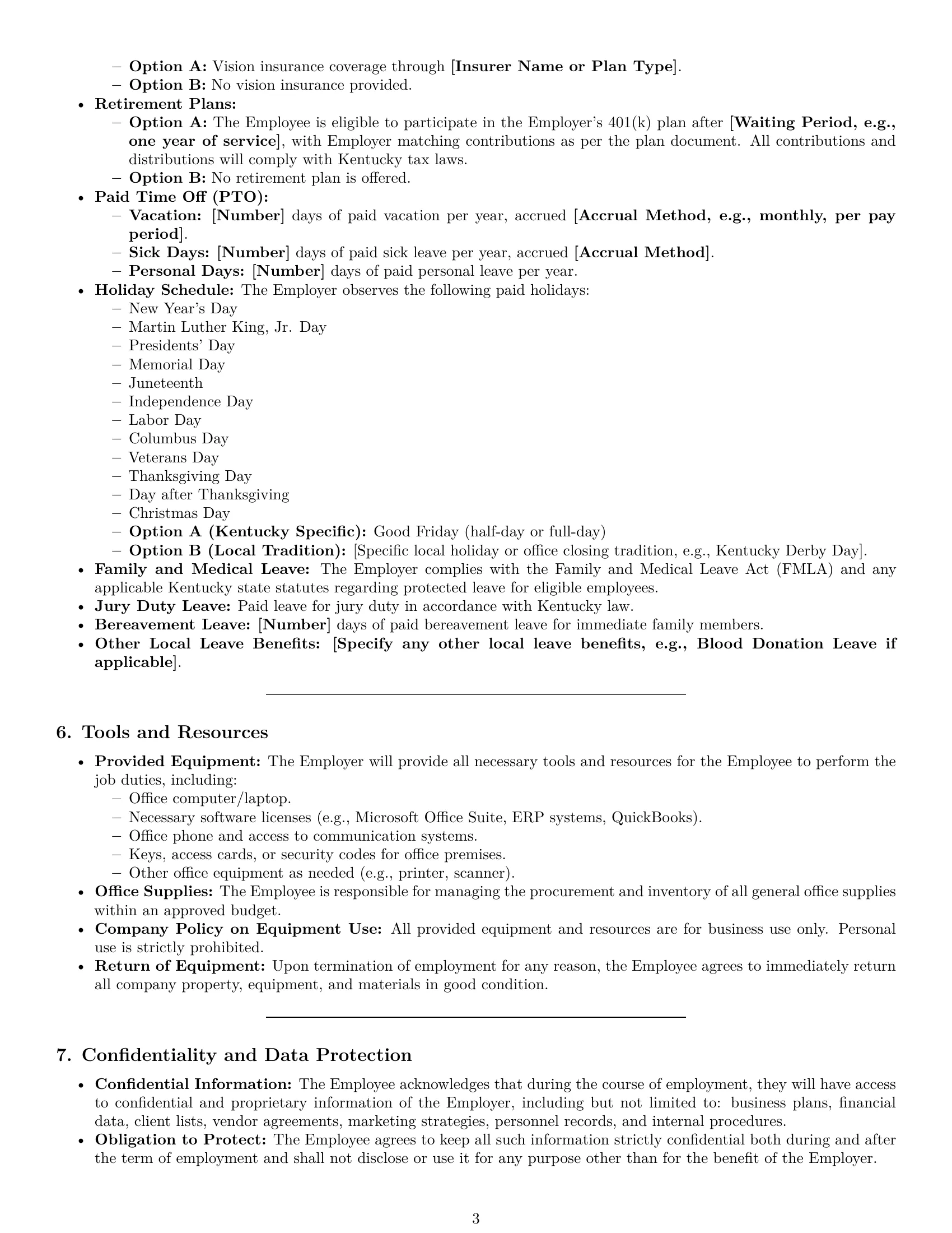 Preview page 3 of Pro Kentucky office manager employment contract template