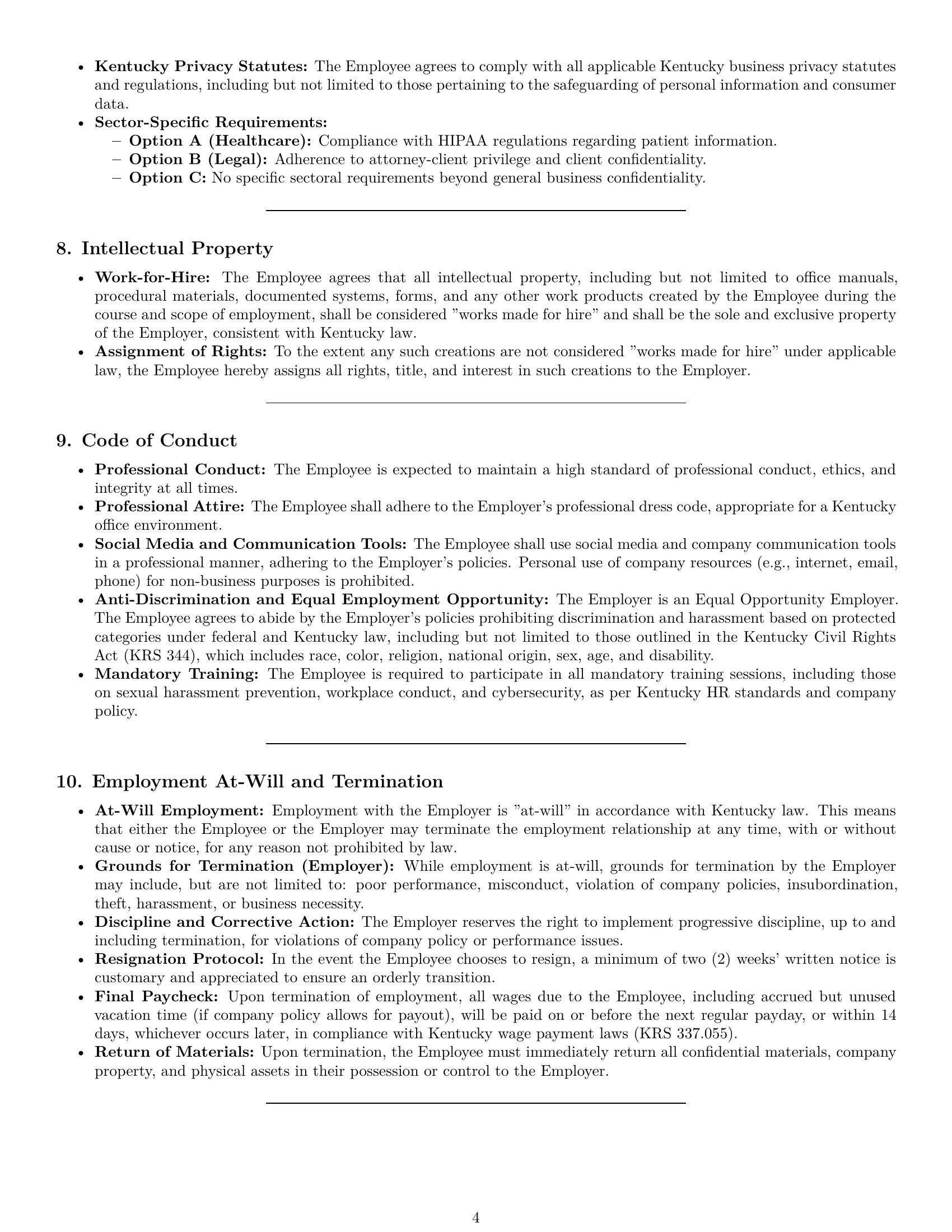 Preview page 4 of Pro Kentucky office manager employment contract template