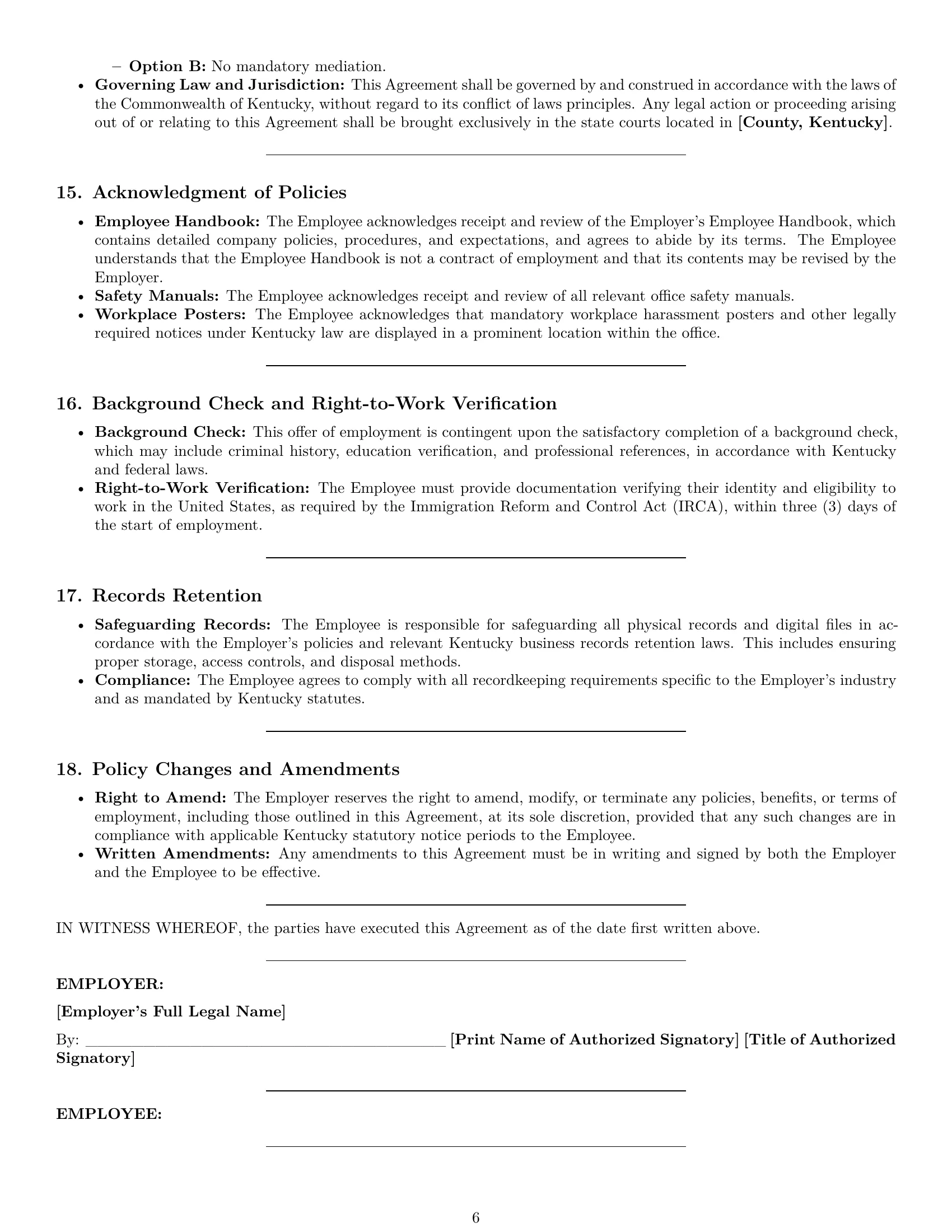 Preview page 6 of Pro Kentucky office manager employment contract template