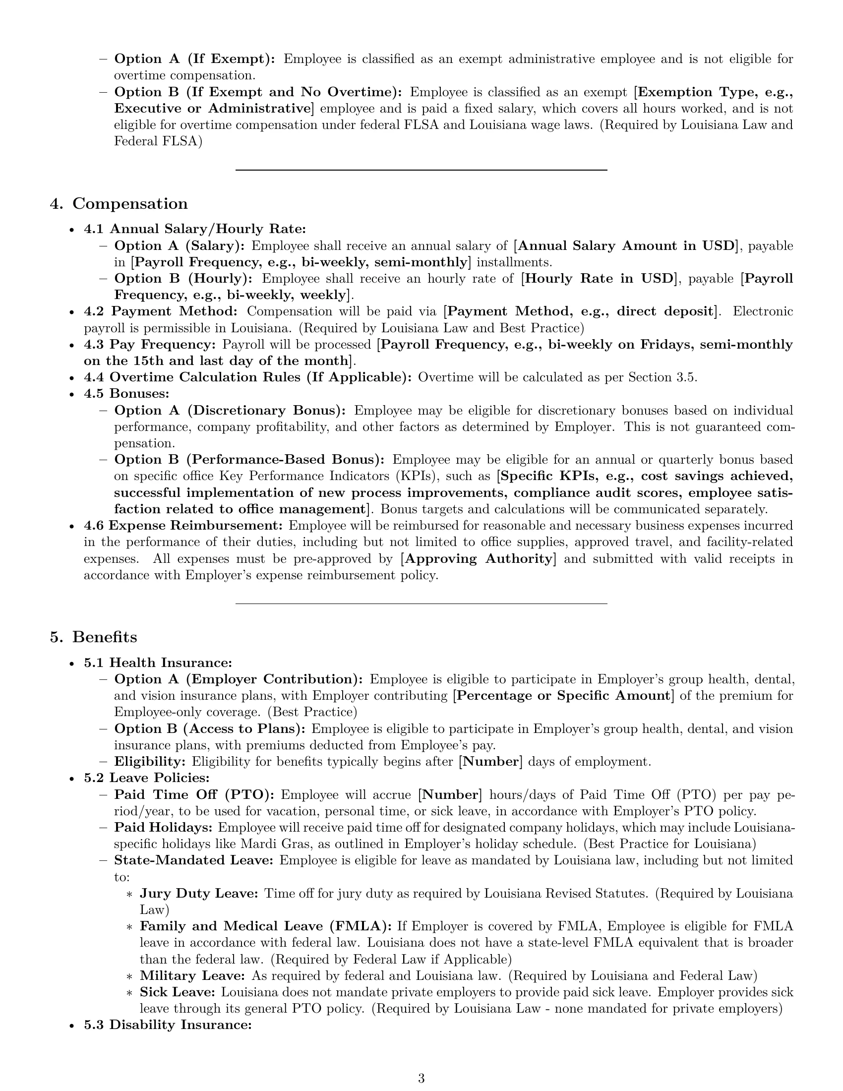 Preview page 3 of Pro Louisiana office manager employment contract template