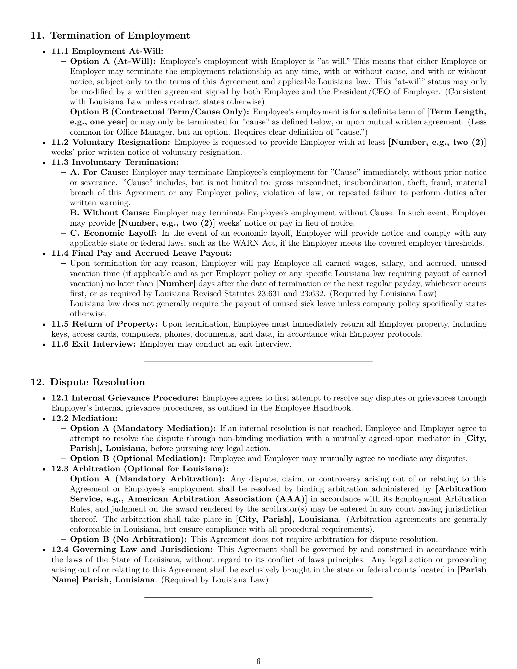 Preview page 6 of Pro Louisiana office manager employment contract template