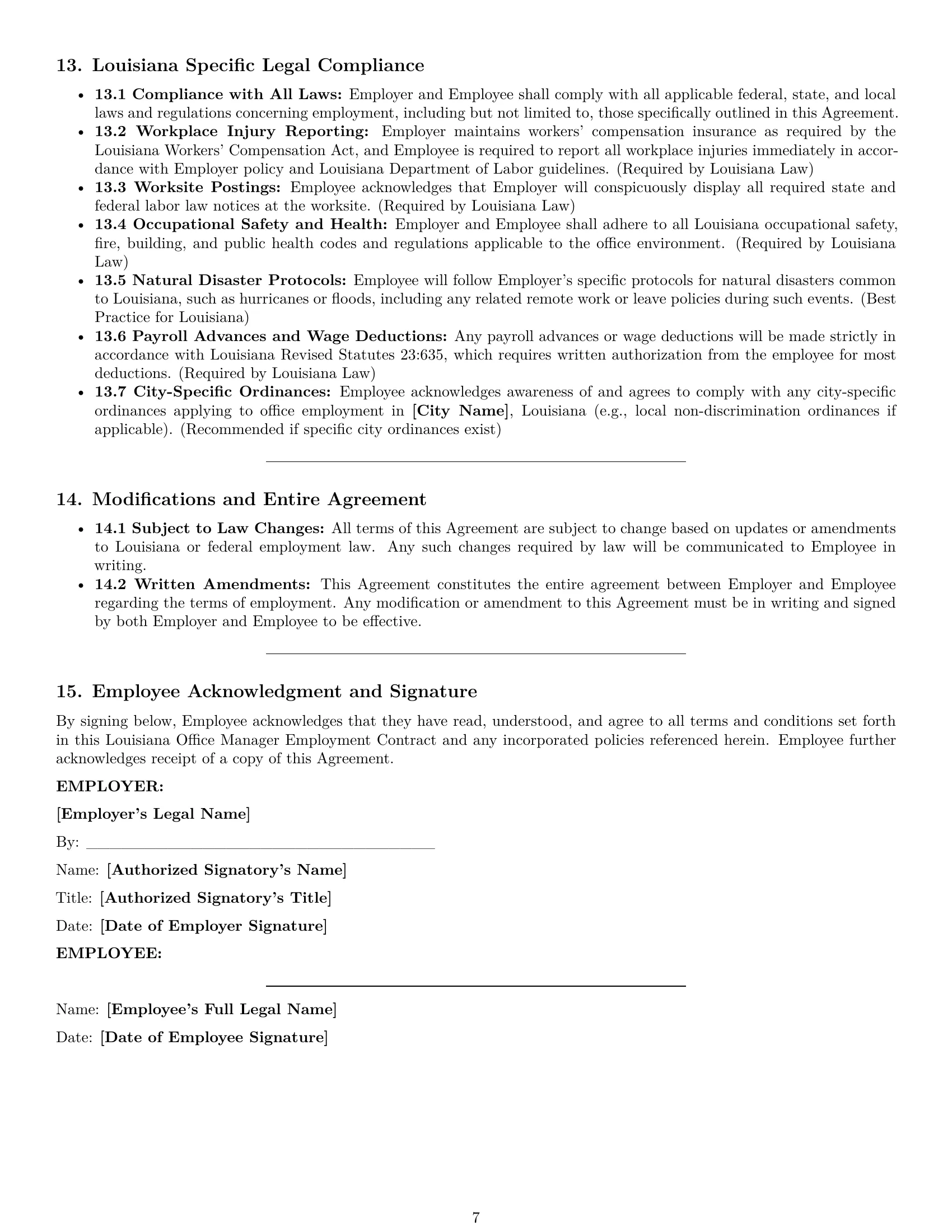 Preview page 7 of Pro Louisiana office manager employment contract template