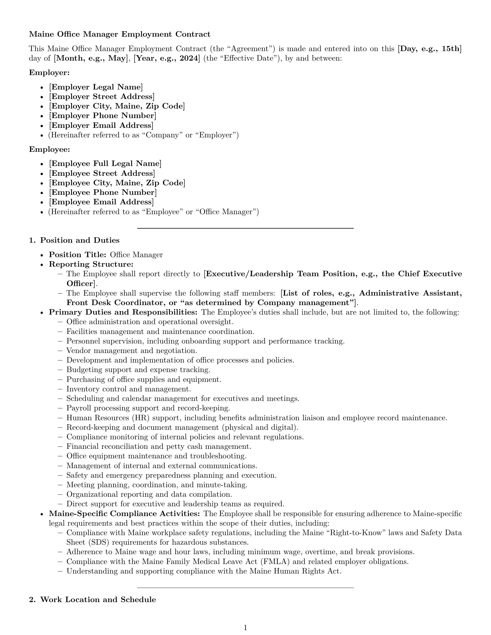 Preview page 1 of Pro Maine office manager employment contract template