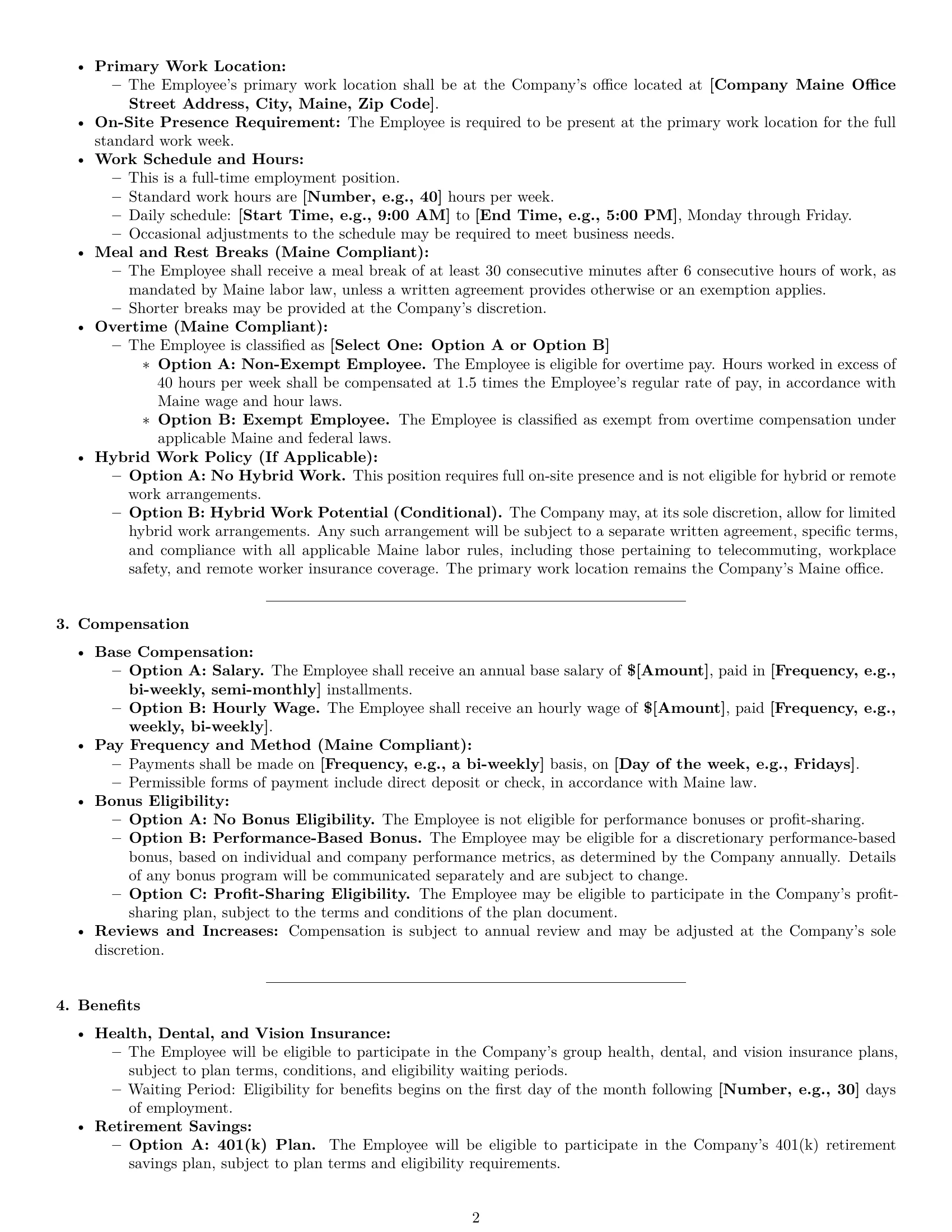 Preview page 2 of Pro Maine office manager employment contract template