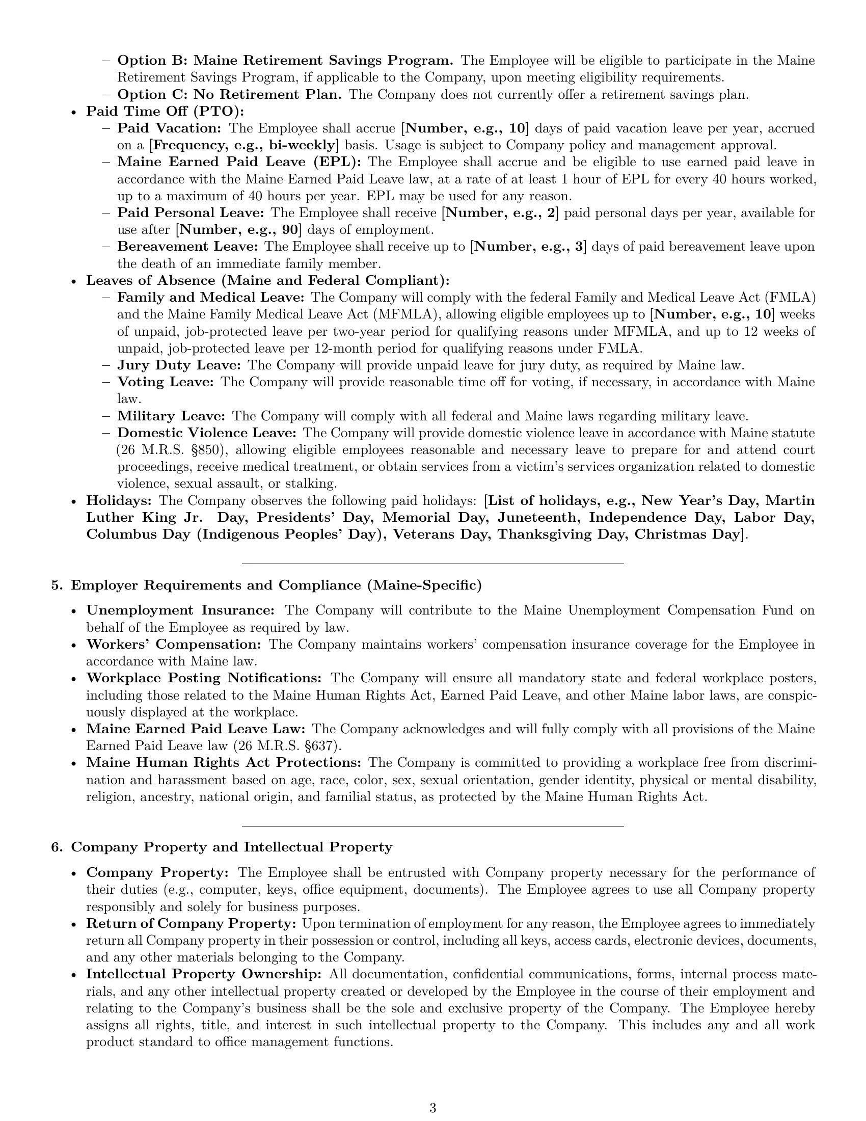 Preview page 3 of Pro Maine office manager employment contract template